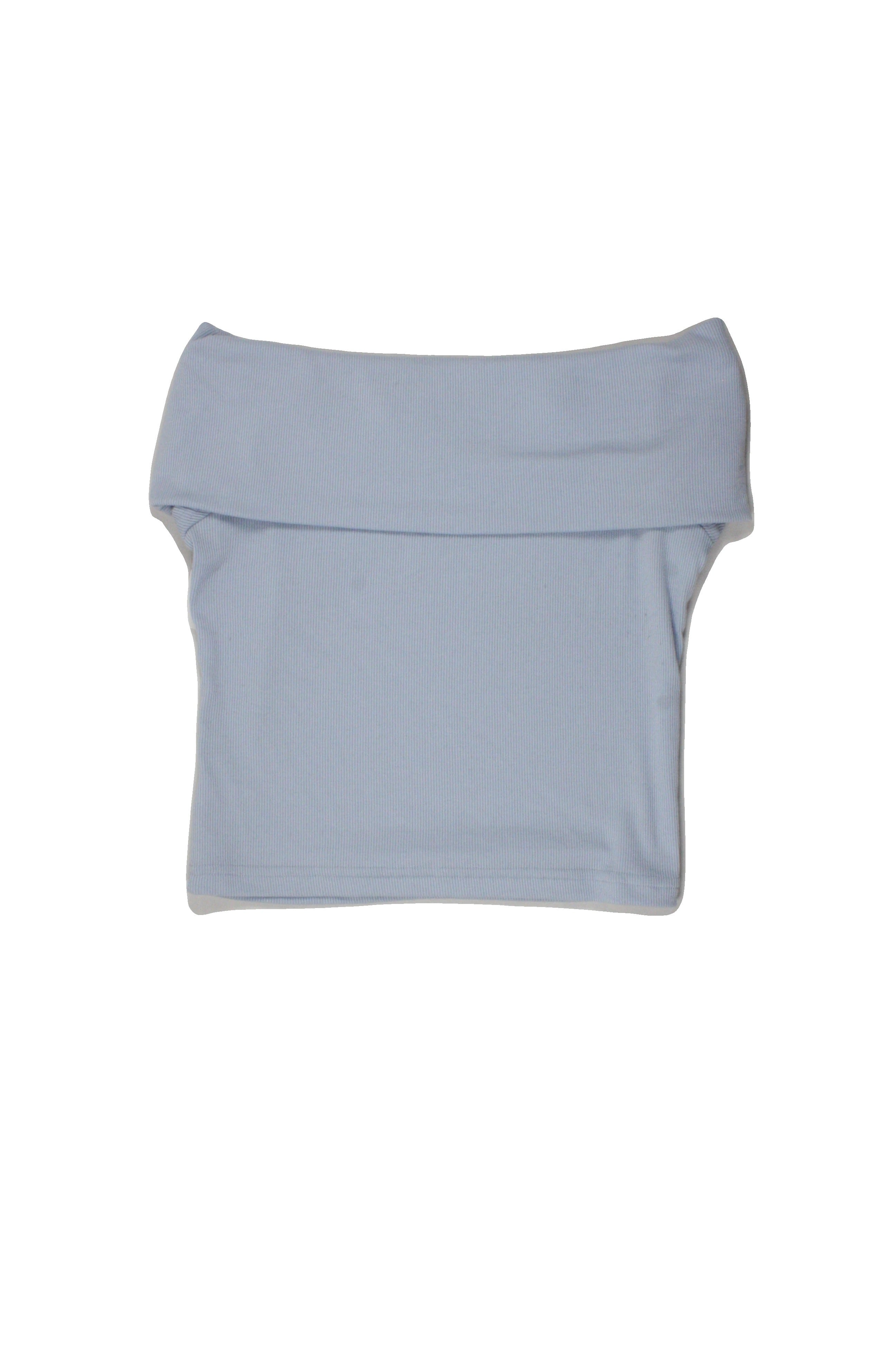 GU Women's Blue Off-Shoulder Short Sleeve Top with Foldover – Size M
