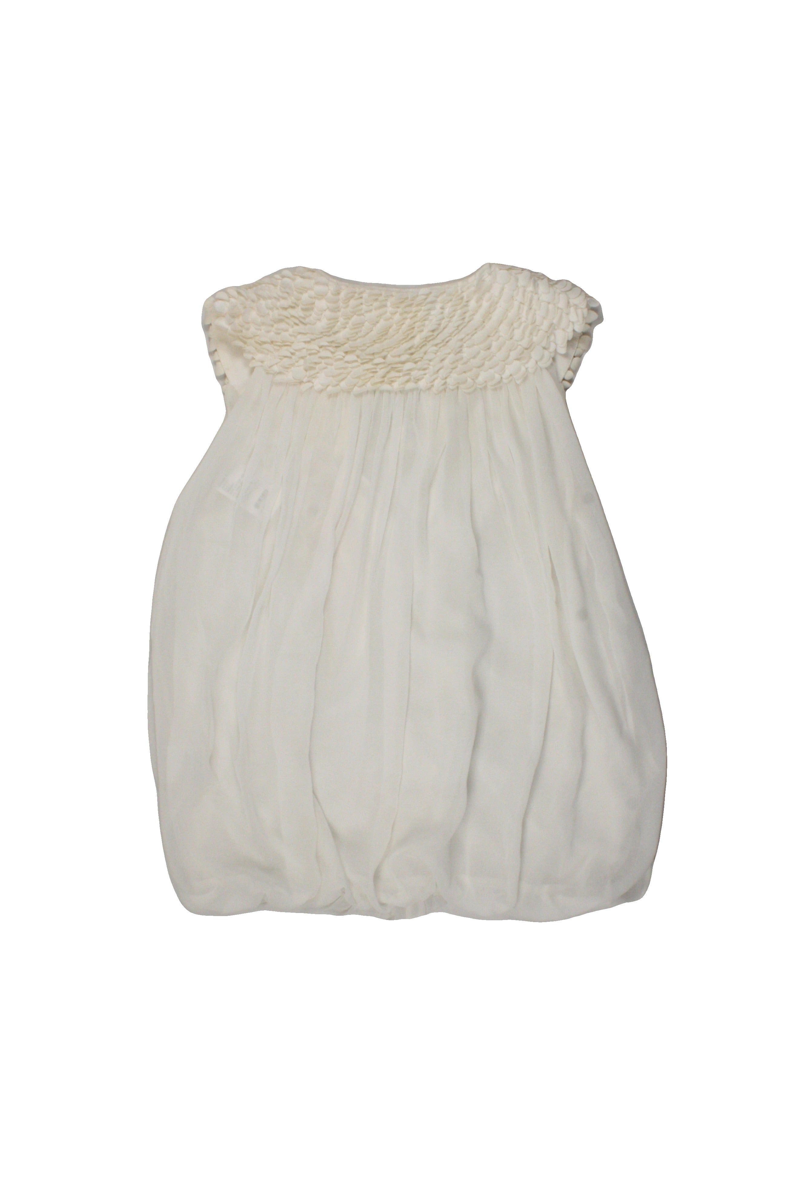 No Brand Women's Cream Sleeveless Slit Neck Tunic with Top Ties, Bubble Hem, Bubble, Top Petal Appliqué