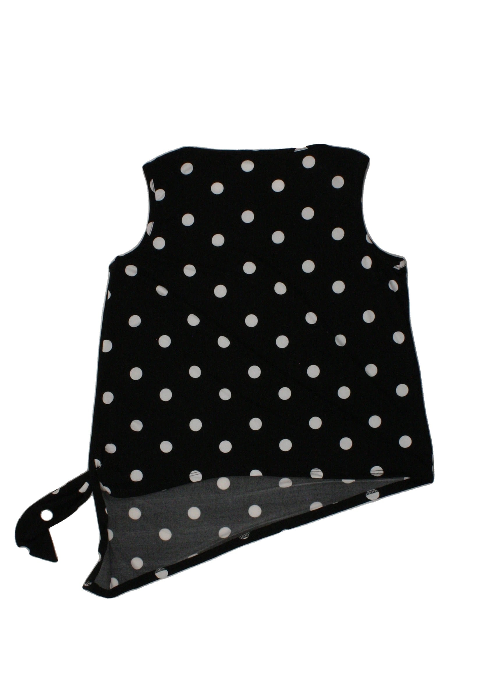Lily Kayy Women's Black/White Sleeveless Top with Asymmetric, Polka Dot, Silver Grommet