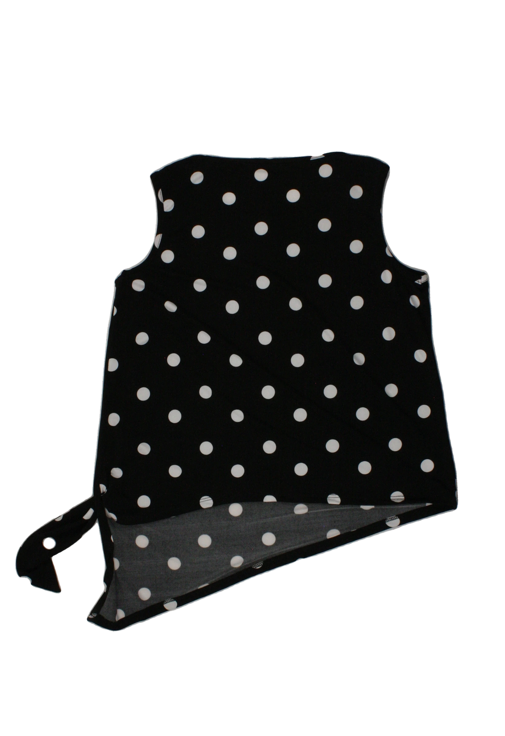 Lily Kayy Women's Black/White Sleeveless Top with Asymmetric, Polka Dot, Silver Grommet