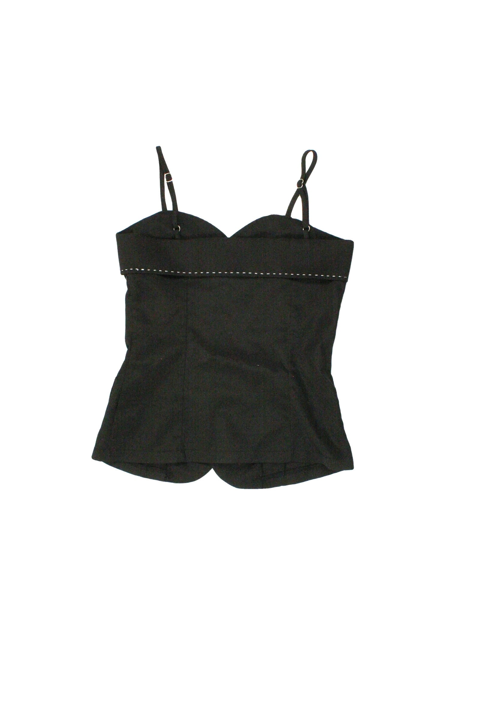 Fashion Women's Black/White Spaghetti Strap Top with Button Front, Contrast Stitching, Front Seams – Size 1