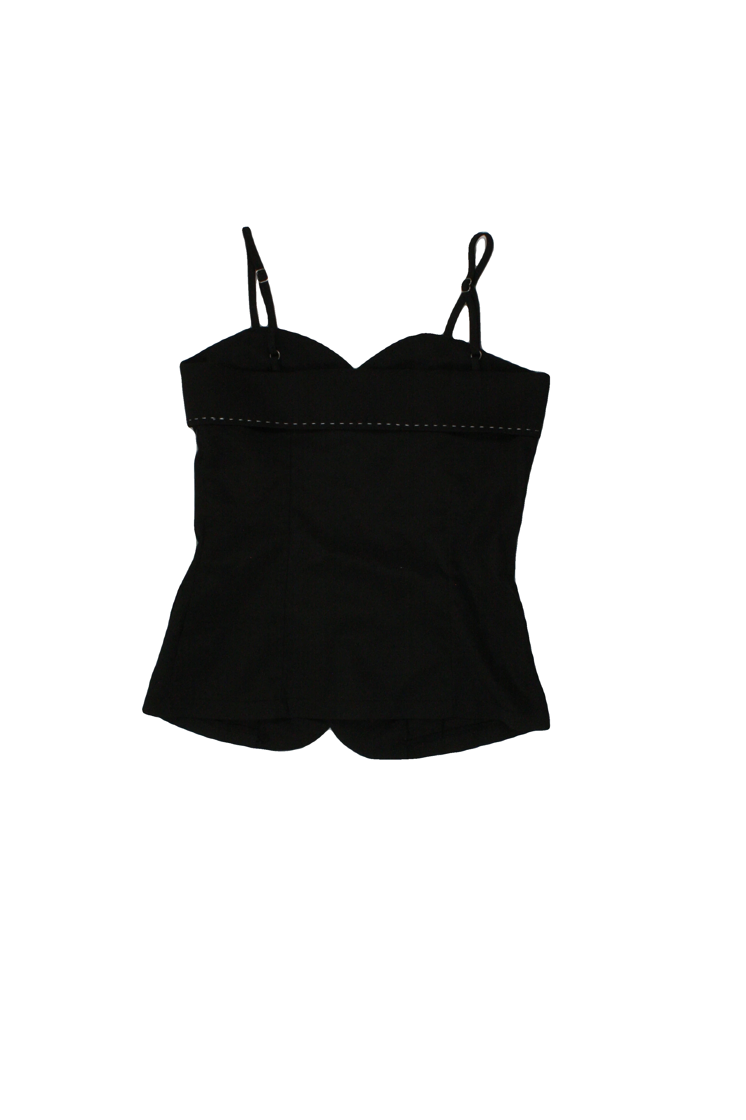 Fashion Women's Black/White Spaghetti Strap Top with Button Front, Contrast Stitching, Front Seams – Size 1
