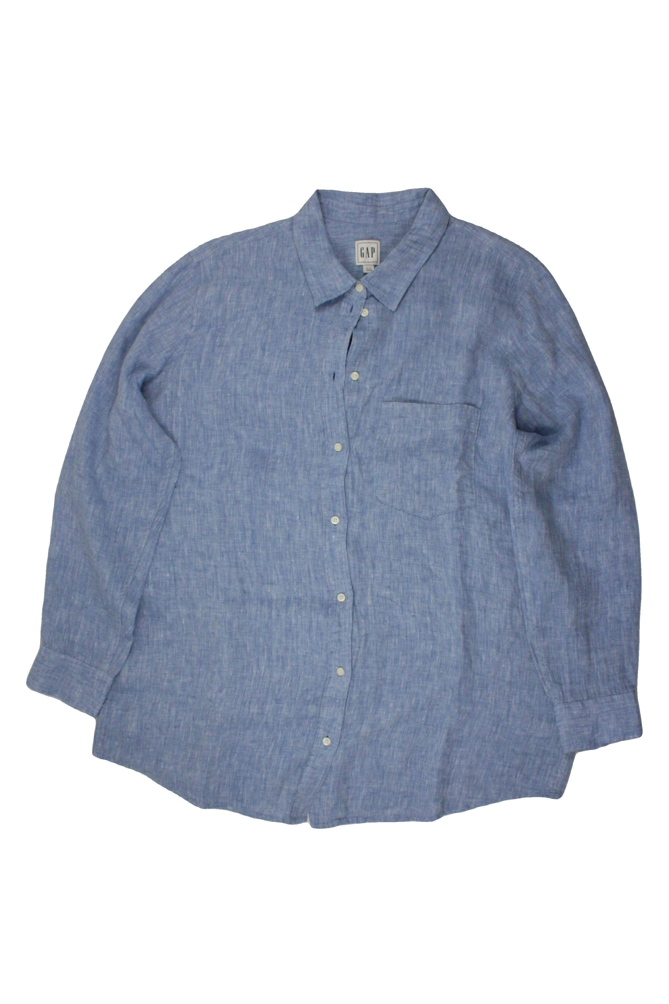 Gap Men's Blue Long Sleeve Shirt with Linen, Back Yoke, Heathered – Size XL