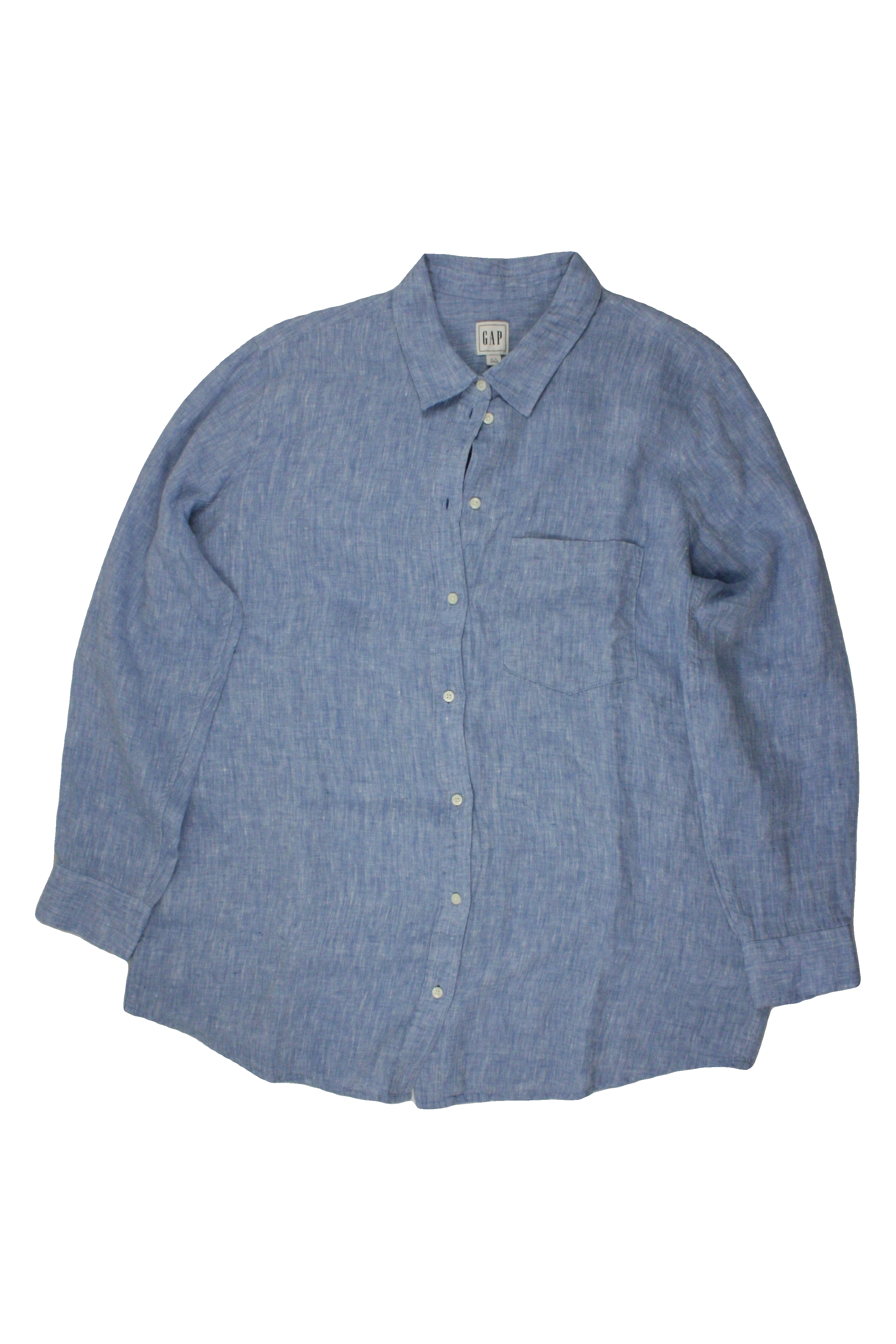 Gap Men's Blue Long Sleeve Shirt with Linen, Back Yoke, Heathered – Size XL