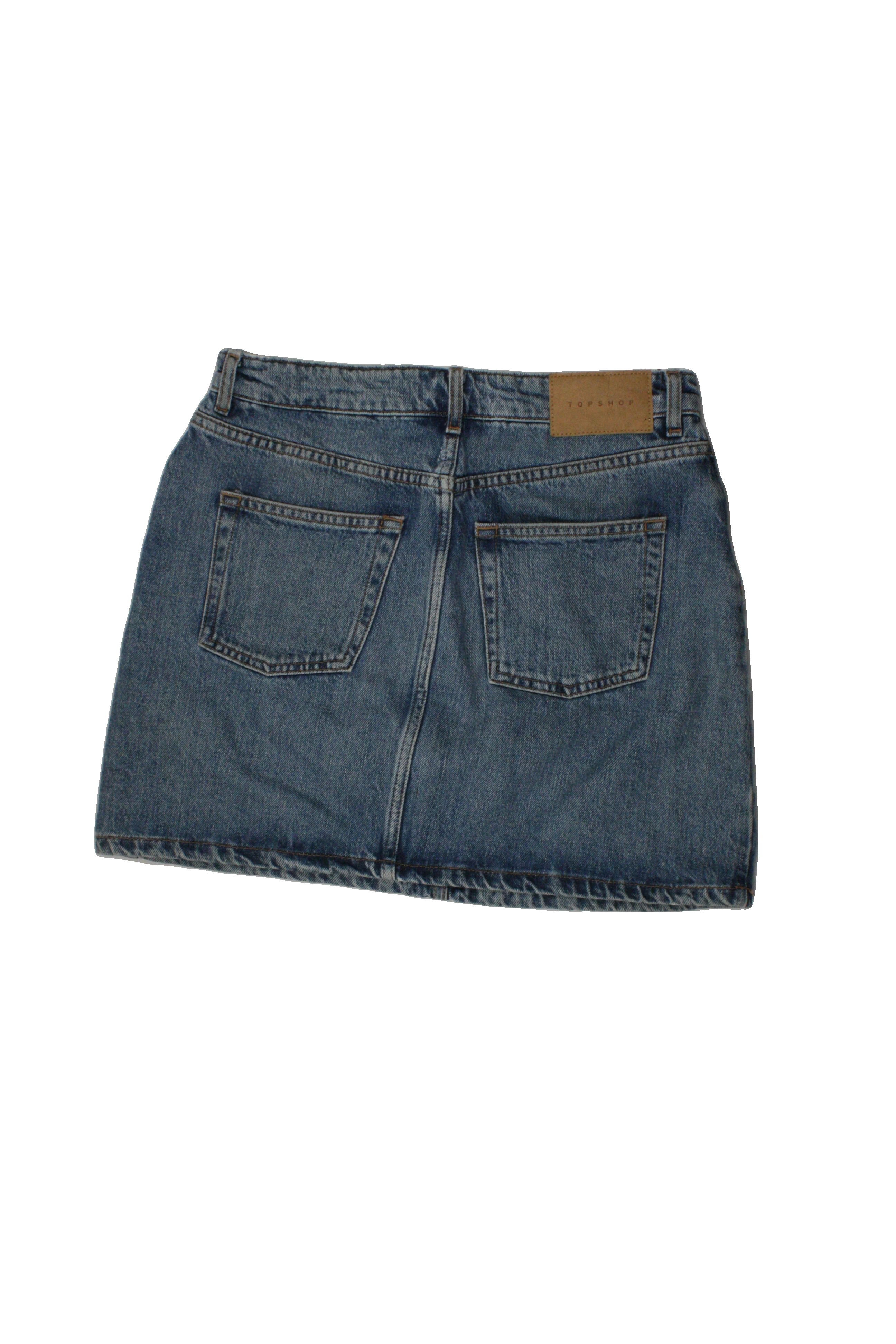 Topshop Women's Blue/Medium Wash Skirt with Denim, 5 Pockets, Mini, Contrast Stitching – Size W30