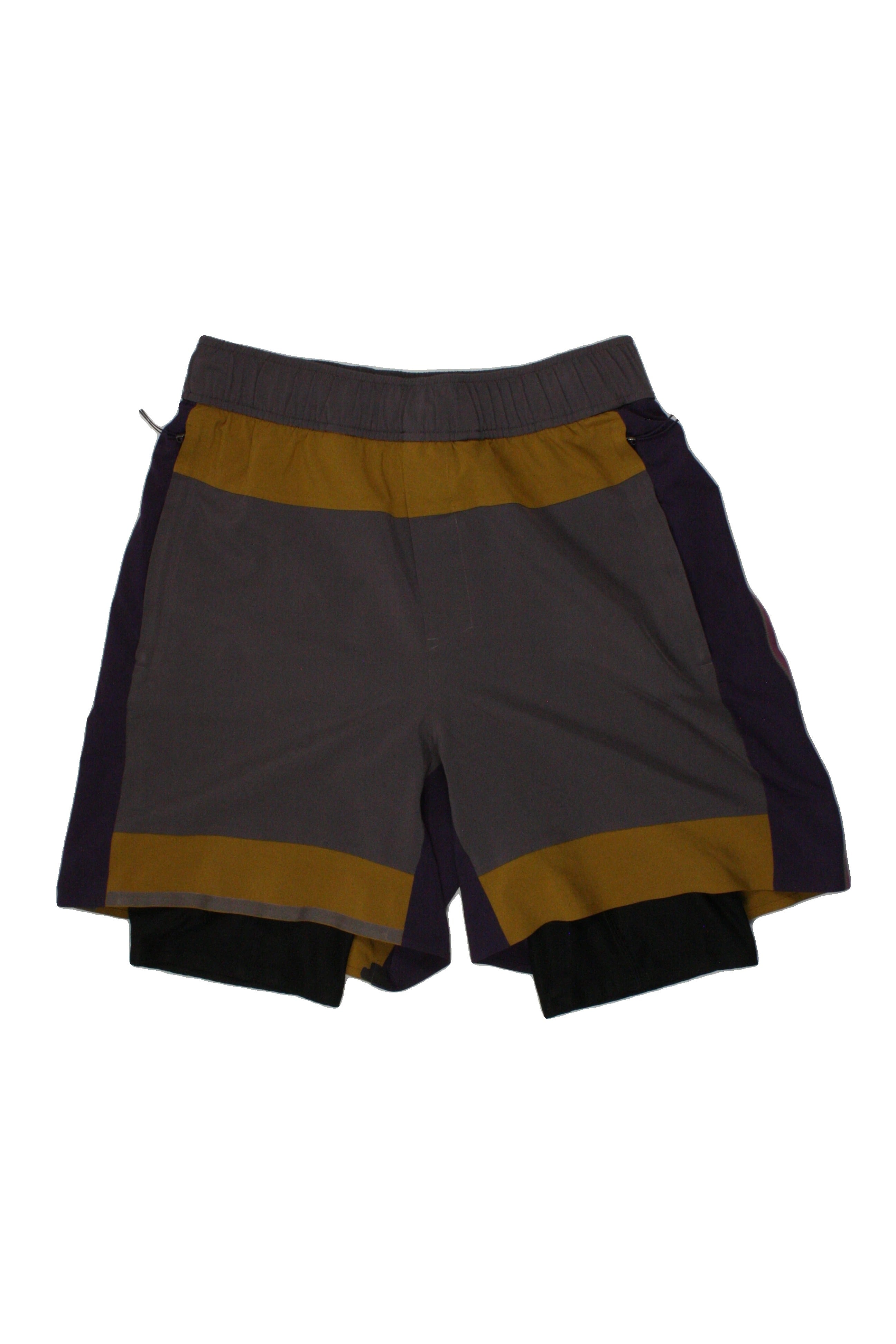 Lululemon Robert Geller Women's Purple/Mustard/Pink Shorts with Panels, Double Layer, High-Rise – Size W25