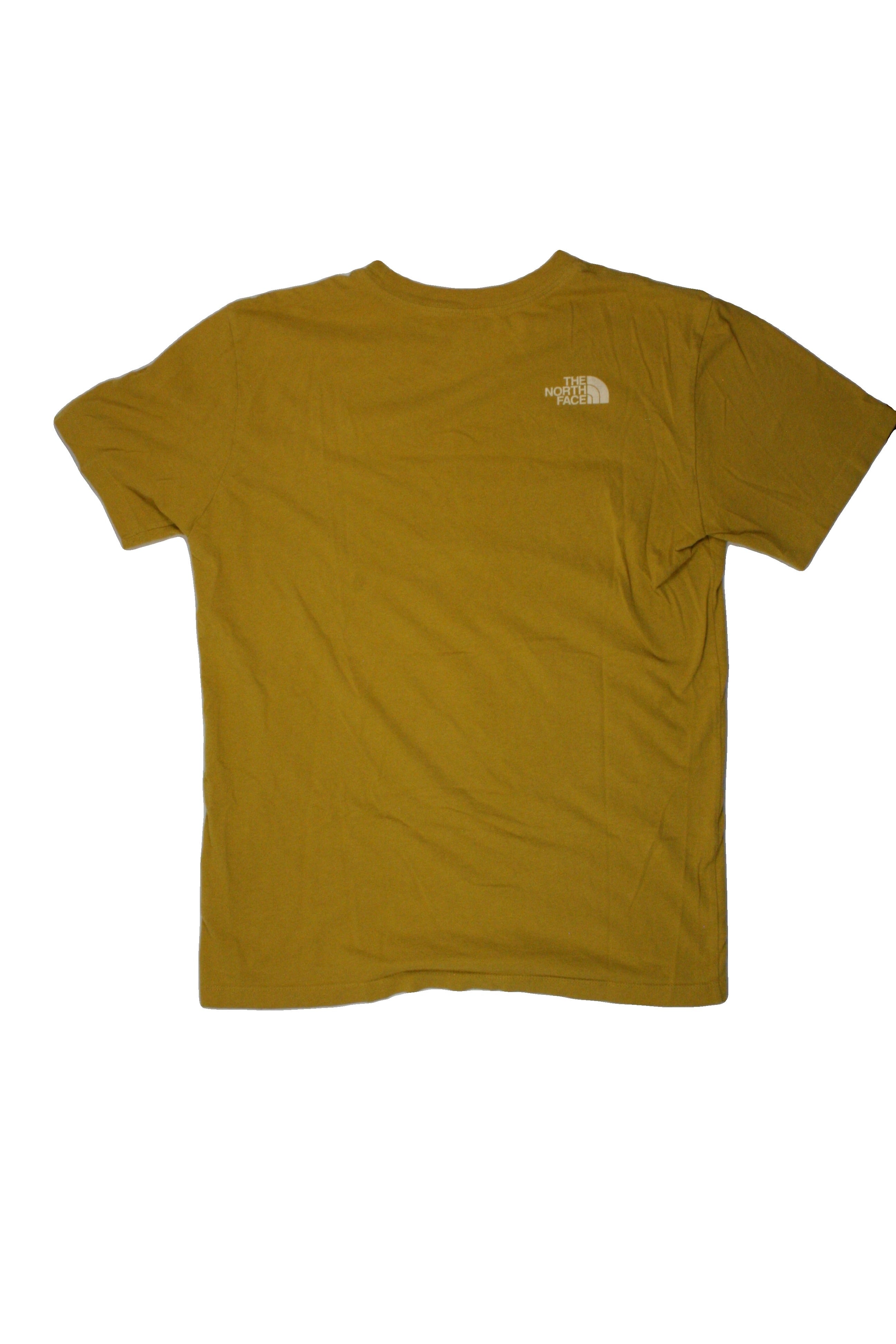 The North Face Men's Mustard/Black/White/Salmon Crew Neck Tee with Desert Graphic, "TheNorthFace" Graphic, The North Face Graphic – Size S