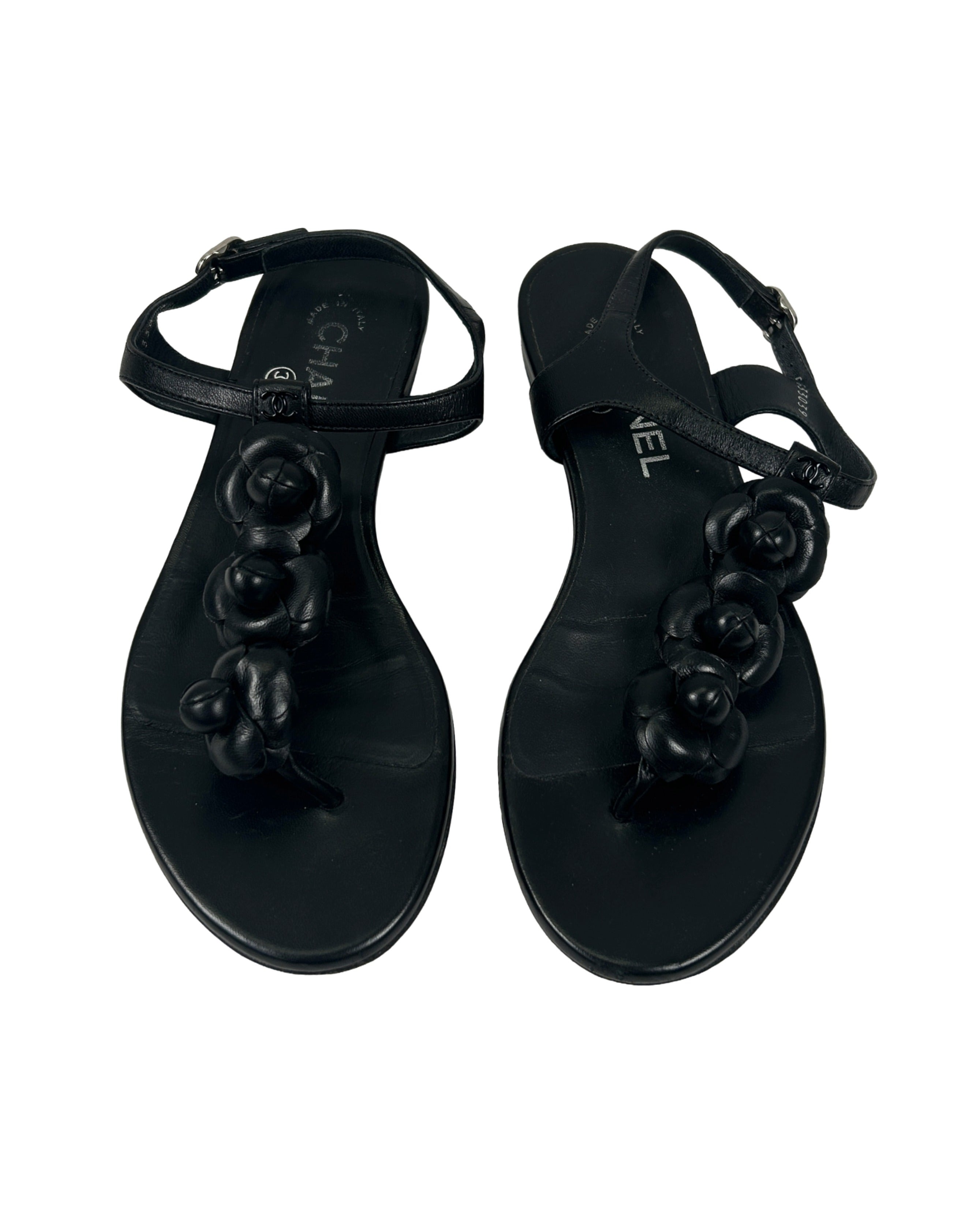 Chanel Size 37 Camellia Thong Sandals