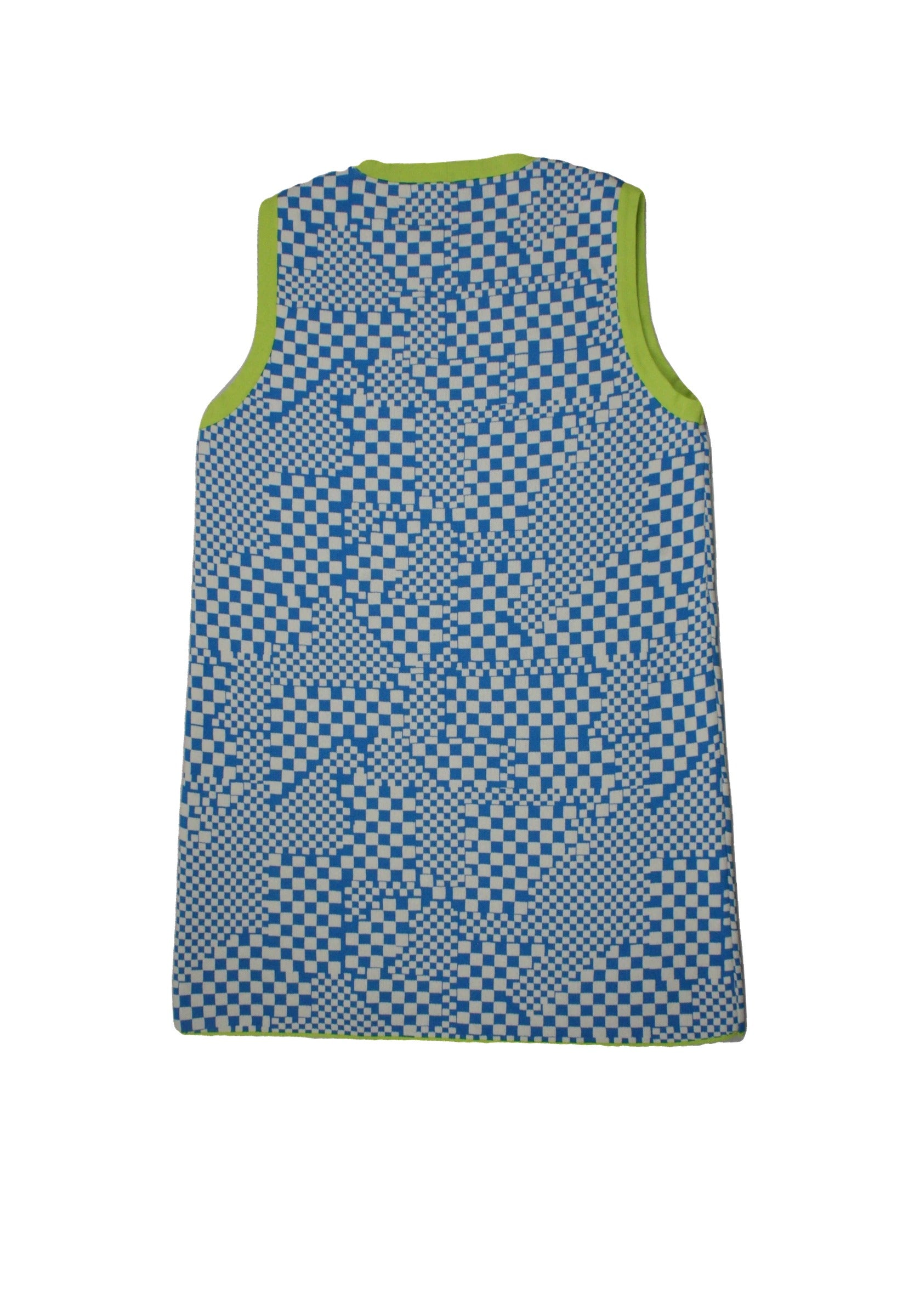 Zara Women's Blue/Green/White Sleeveless Round Neck Dress with Mini, Gingham, Abstract Gingham – Size S
