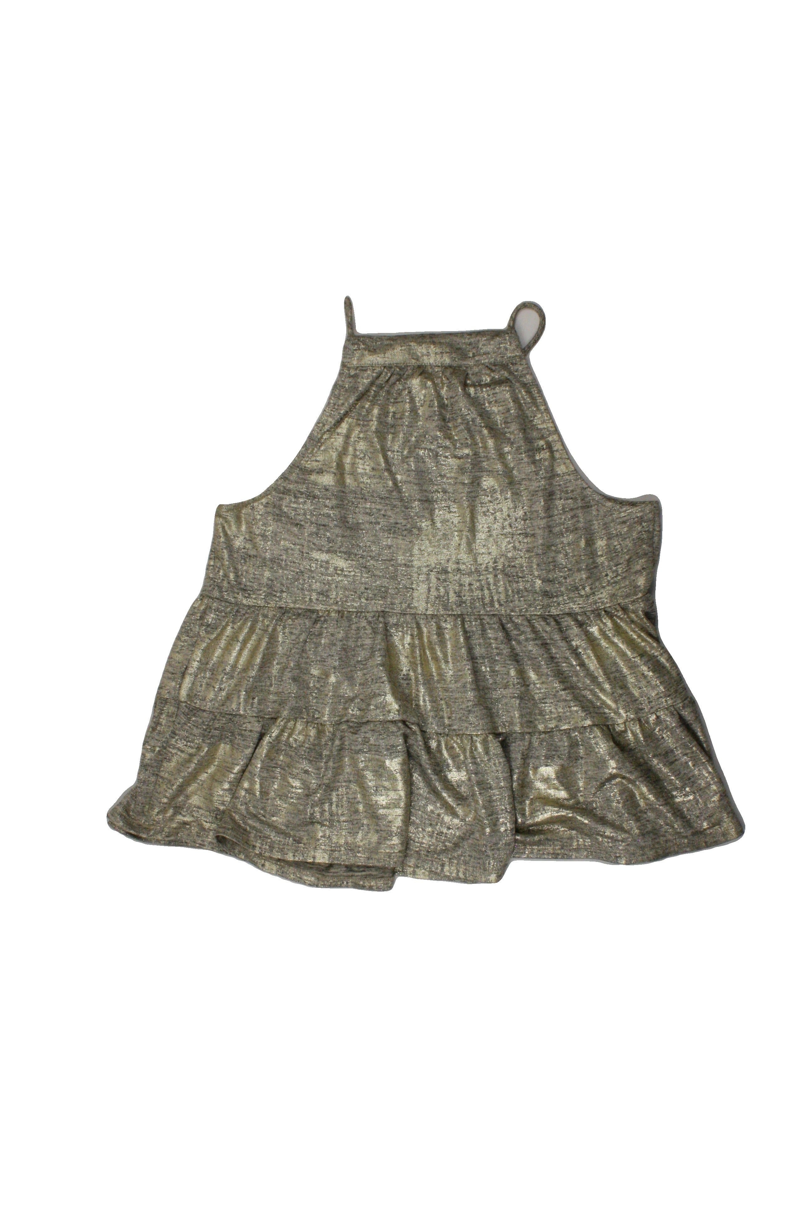 Sunday In Brooklyn Women's Gold Sleeveless Straight Neck Top with Straight, Shimmer, Tiered – Size S