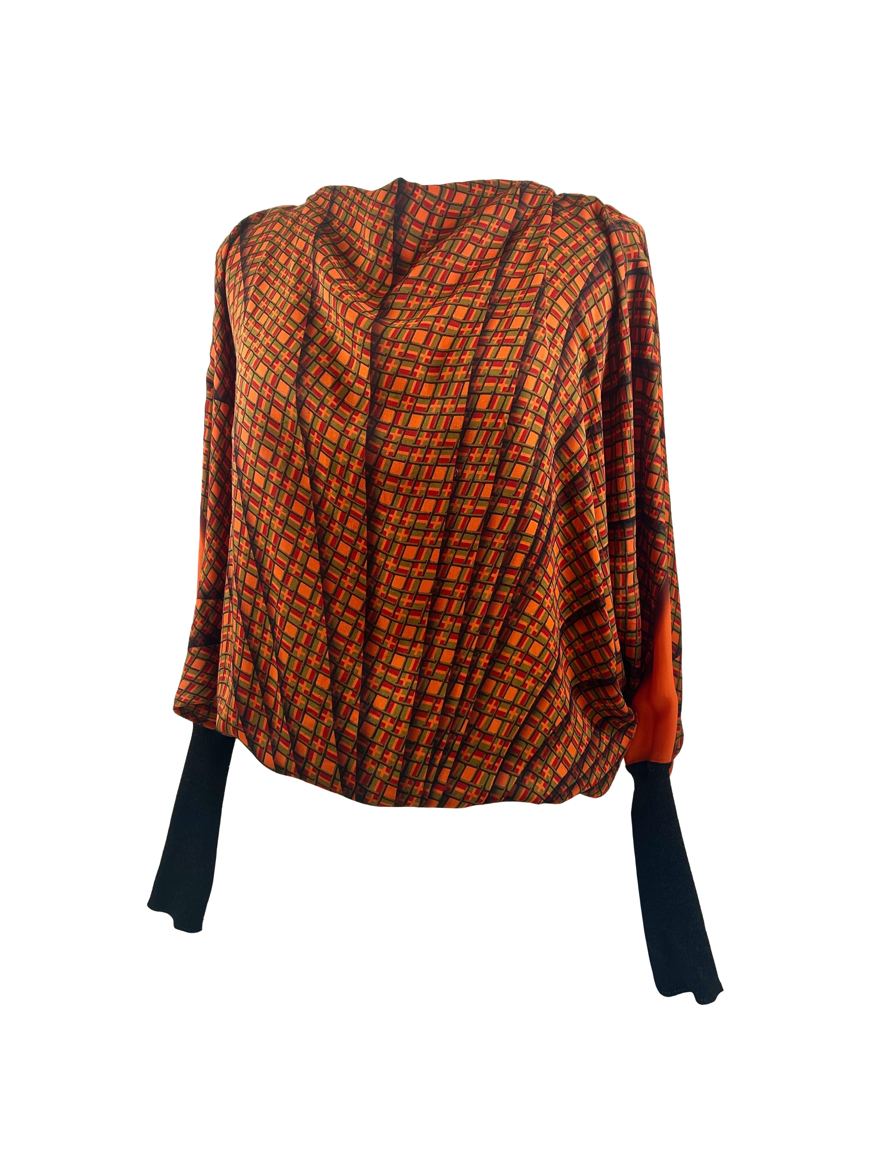 Hermes Size 38 Vintage Geometric Print Dolman Sleeve Top