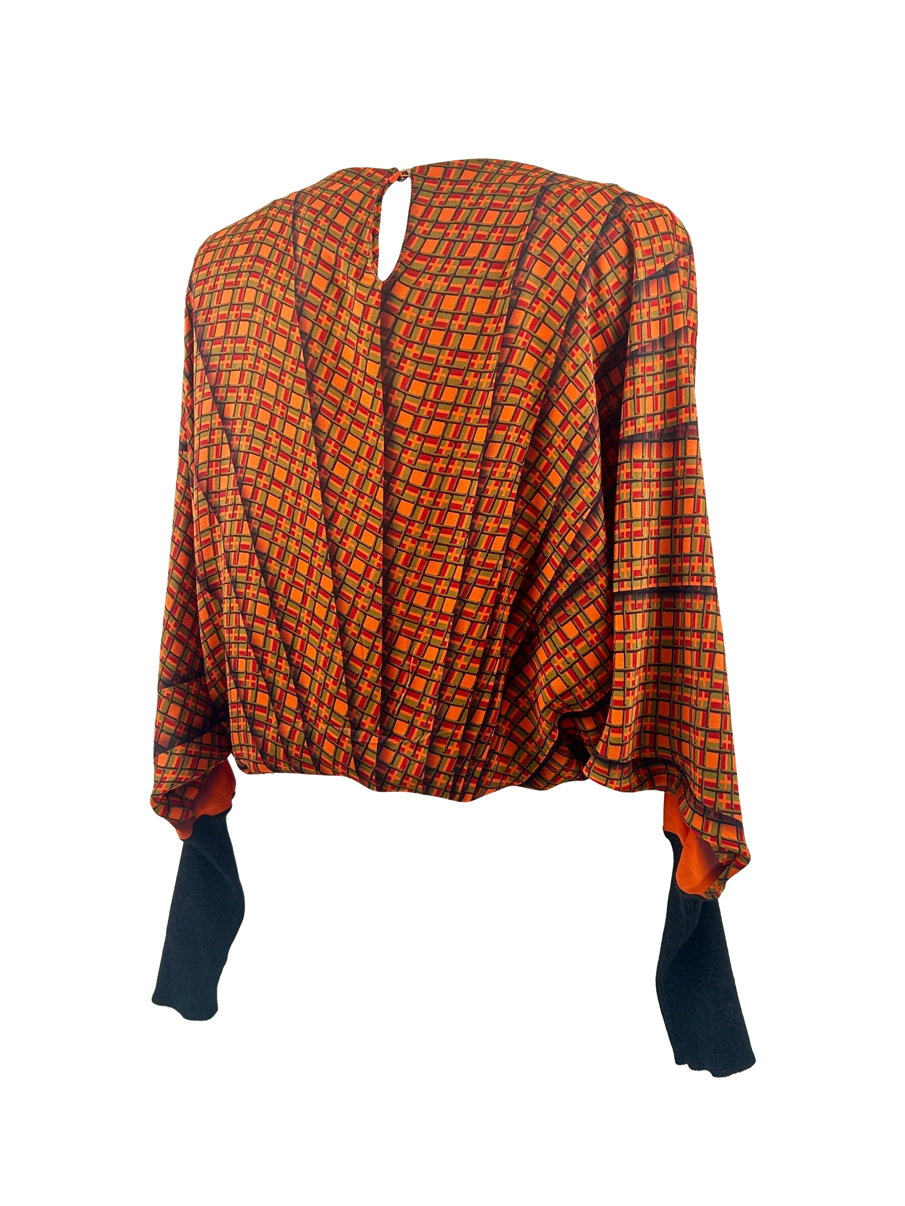 Hermes Size 38 Vintage Geometric Print Dolman Sleeve Top