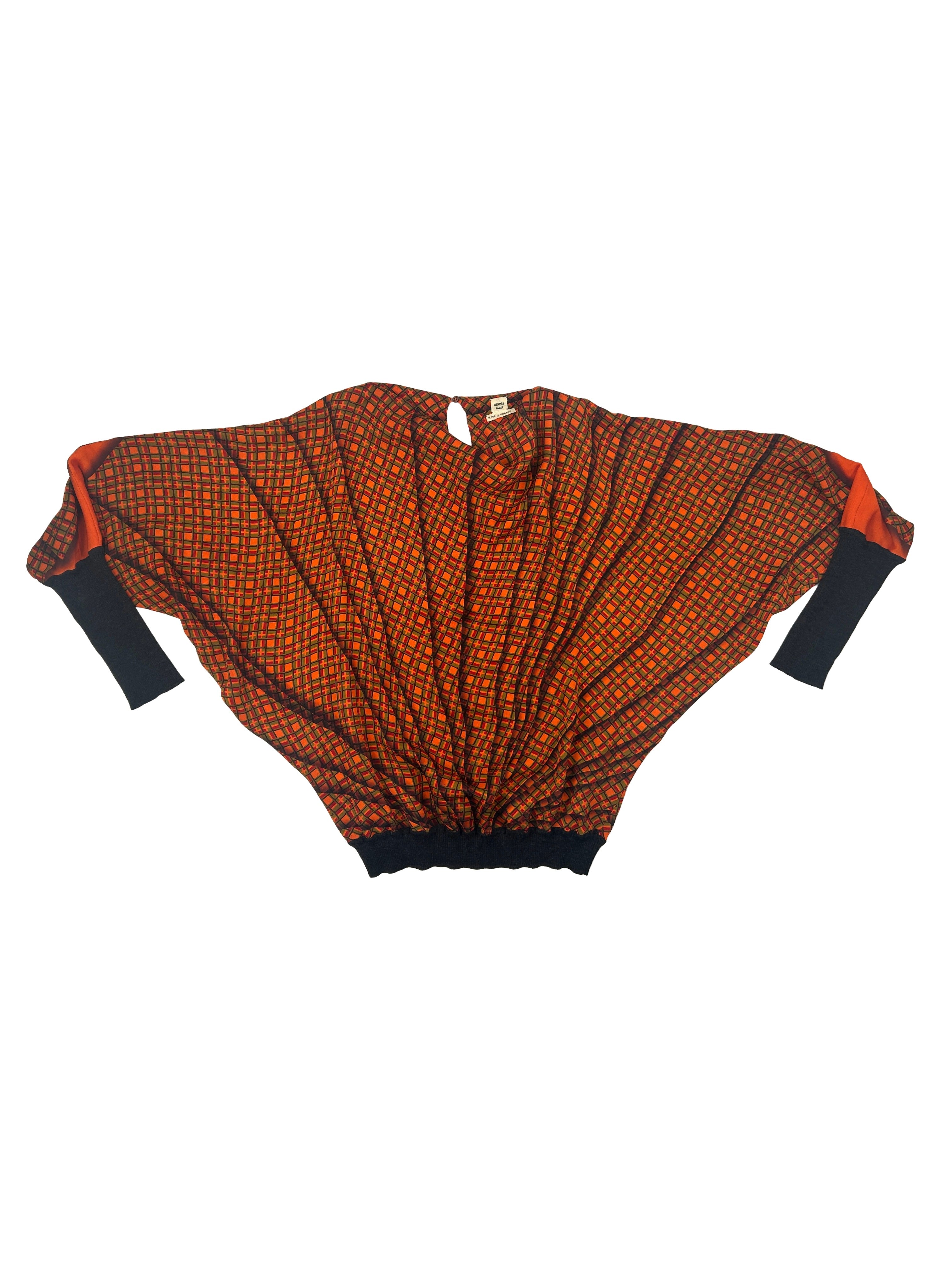 Hermes Size 38 Vintage Geometric Print Dolman Sleeve Top