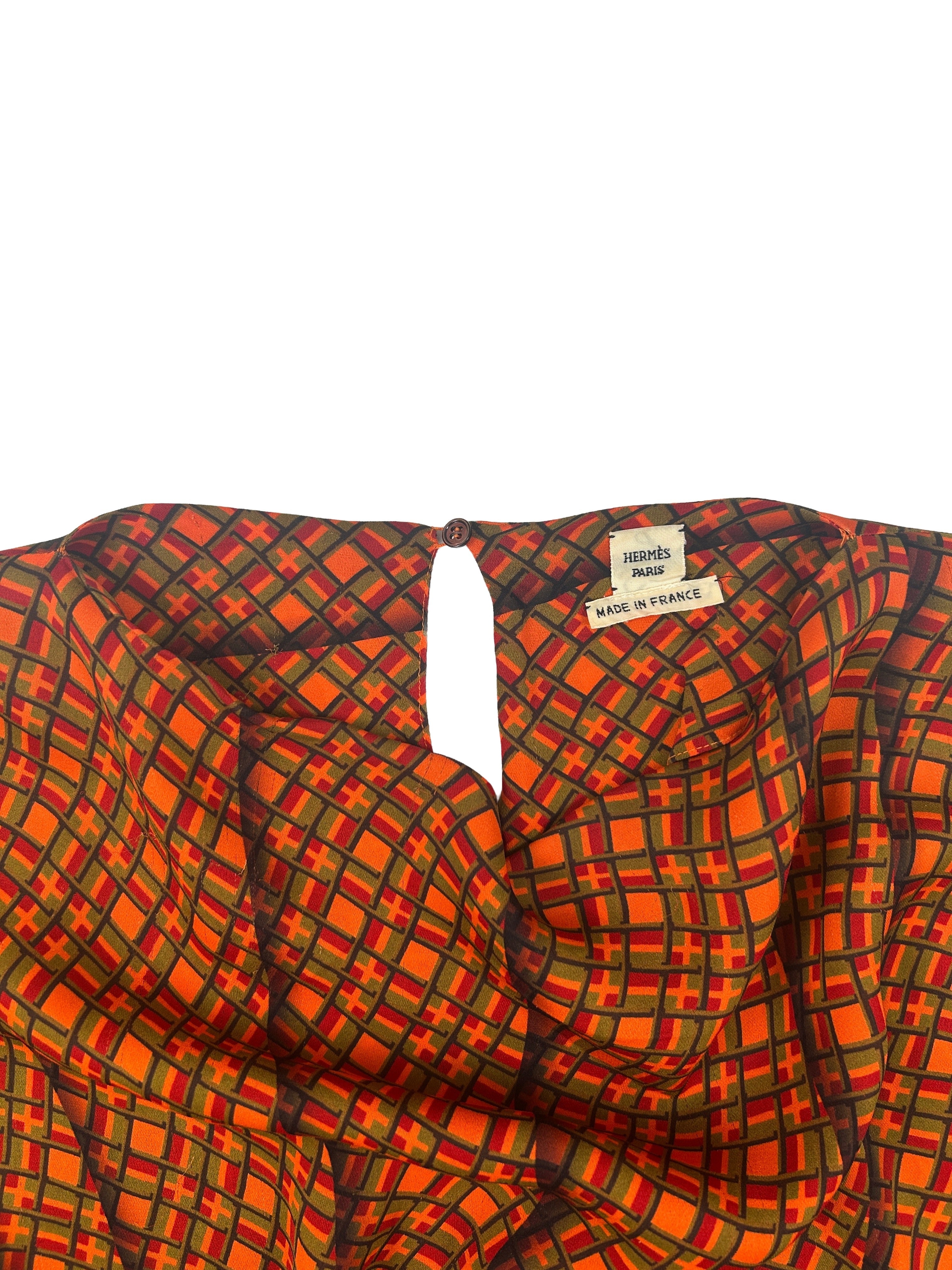 Hermes Size 38 Vintage Geometric Print Dolman Sleeve Top