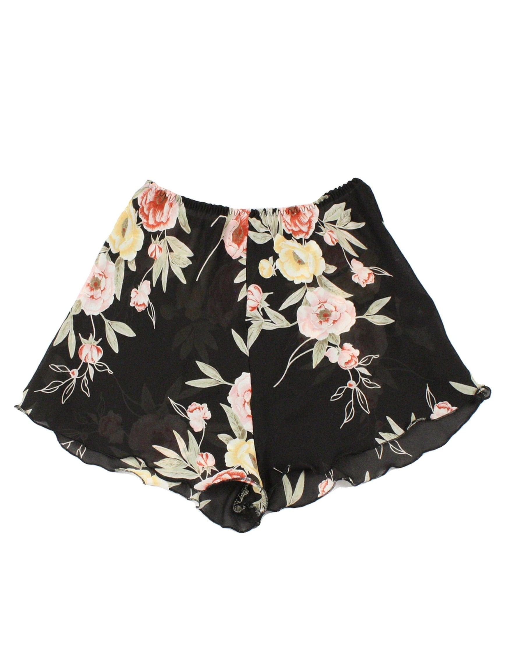 No Brand Women's Black/Green/Red/Yellow Shorts with Floral Pattern, Sheer, Elastic Waist – Size W24