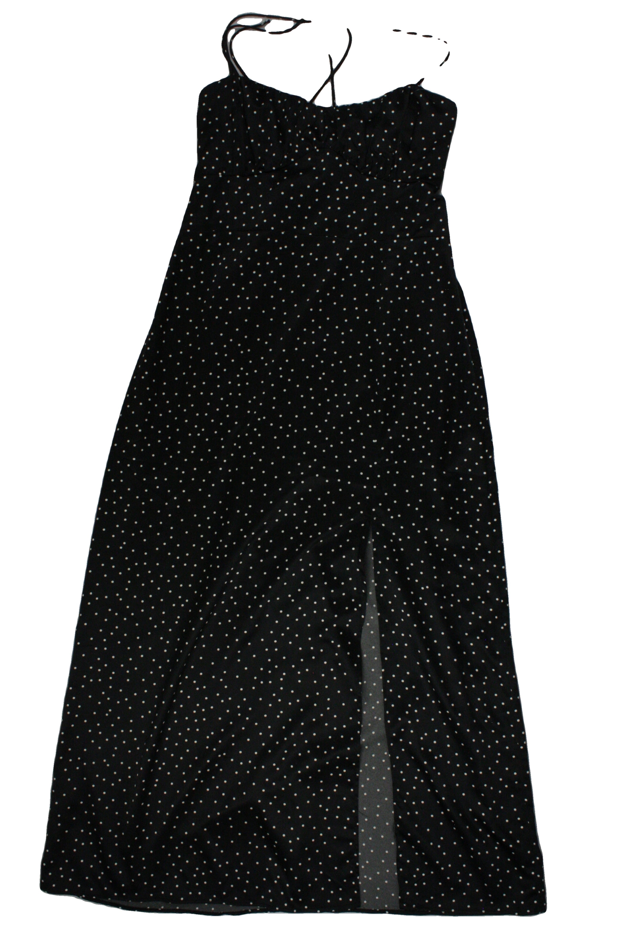Zara Women's Black/White Sleeveless Dress with Satin, Maxi, Polka Dot, Front Slit – Size M