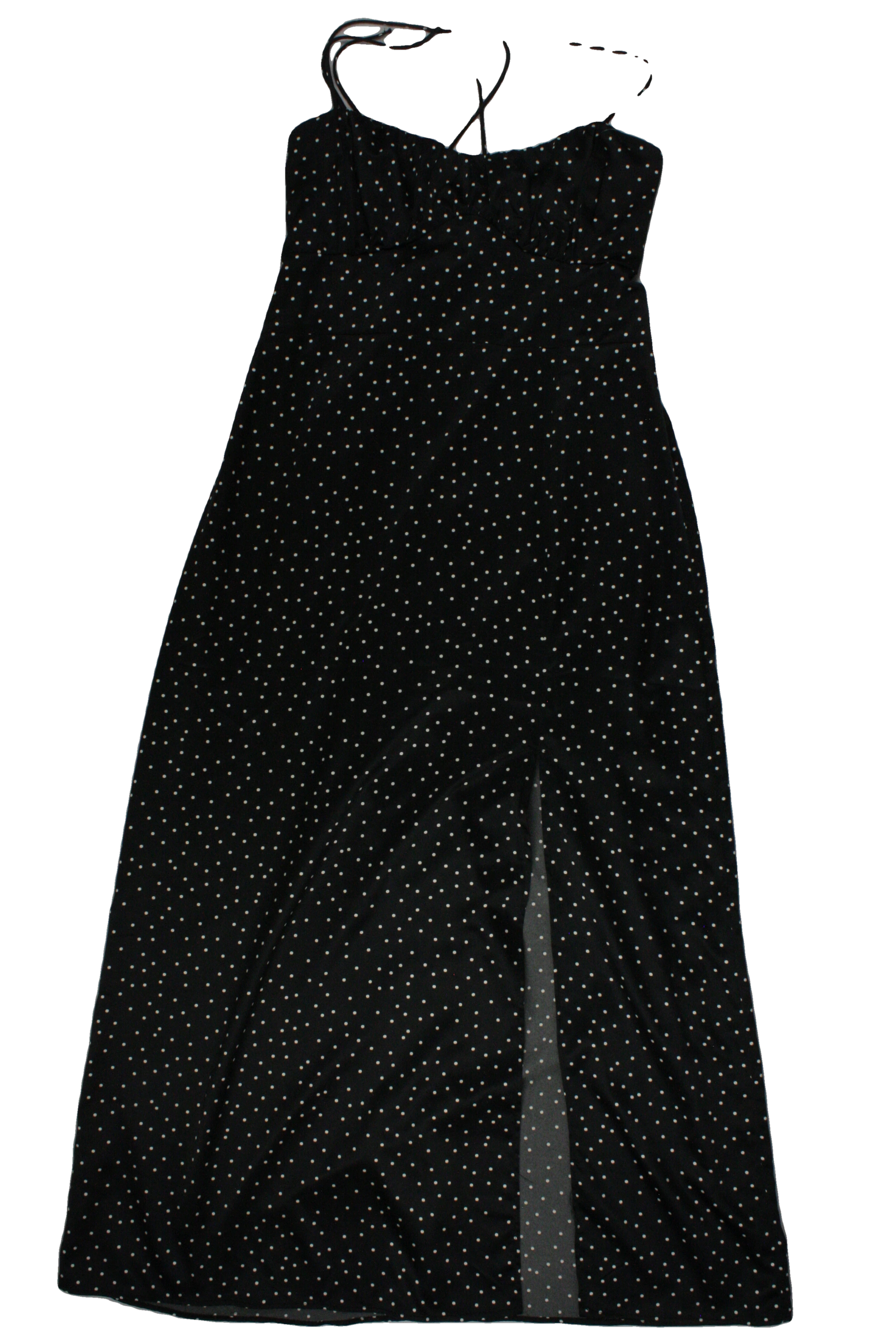 Zara Women's Black/White Sleeveless Dress with Satin, Maxi, Polka Dot, Front Slit – Size M