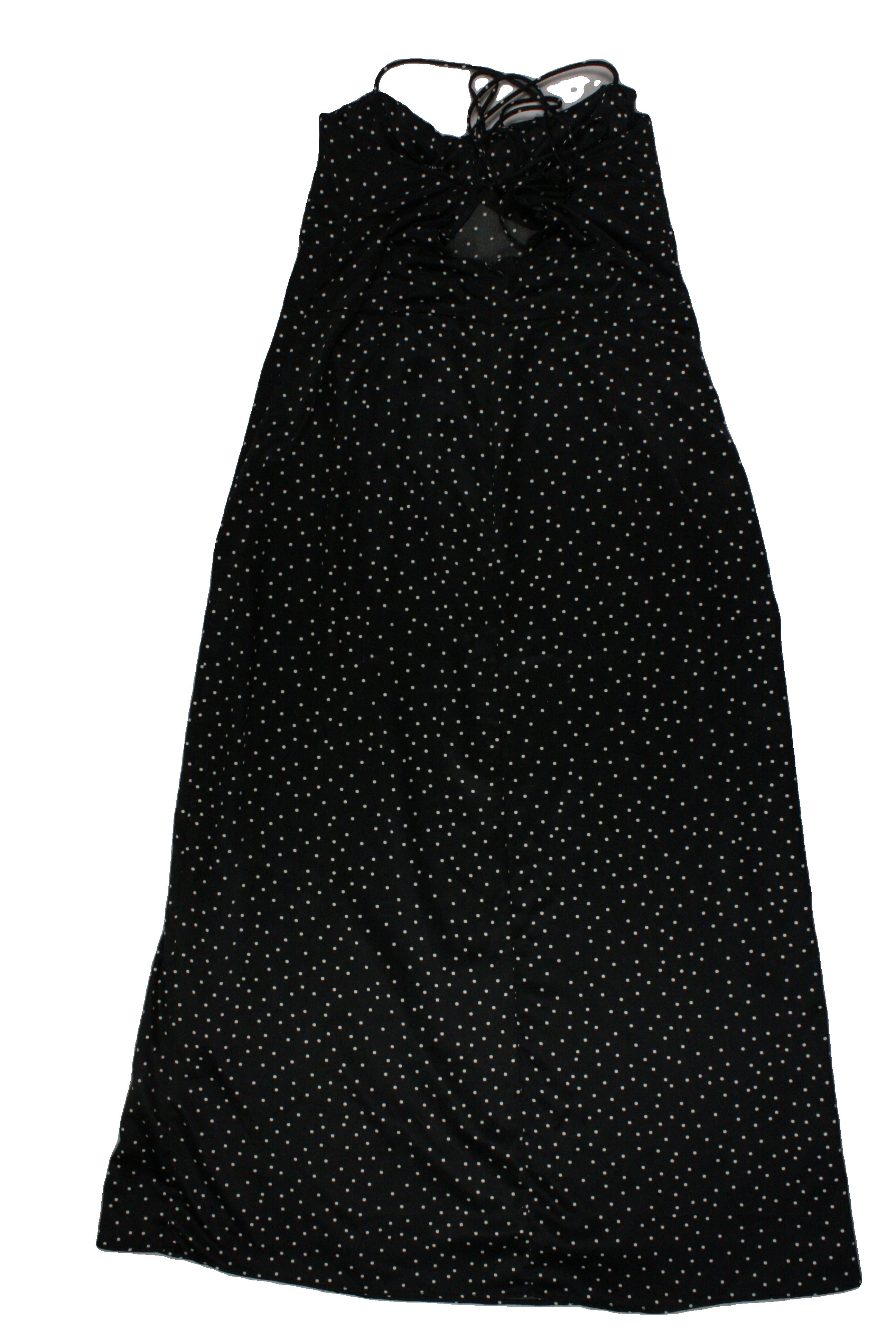 Zara Women's Black/White Sleeveless Dress with Satin, Maxi, Polka Dot, Front Slit – Size M