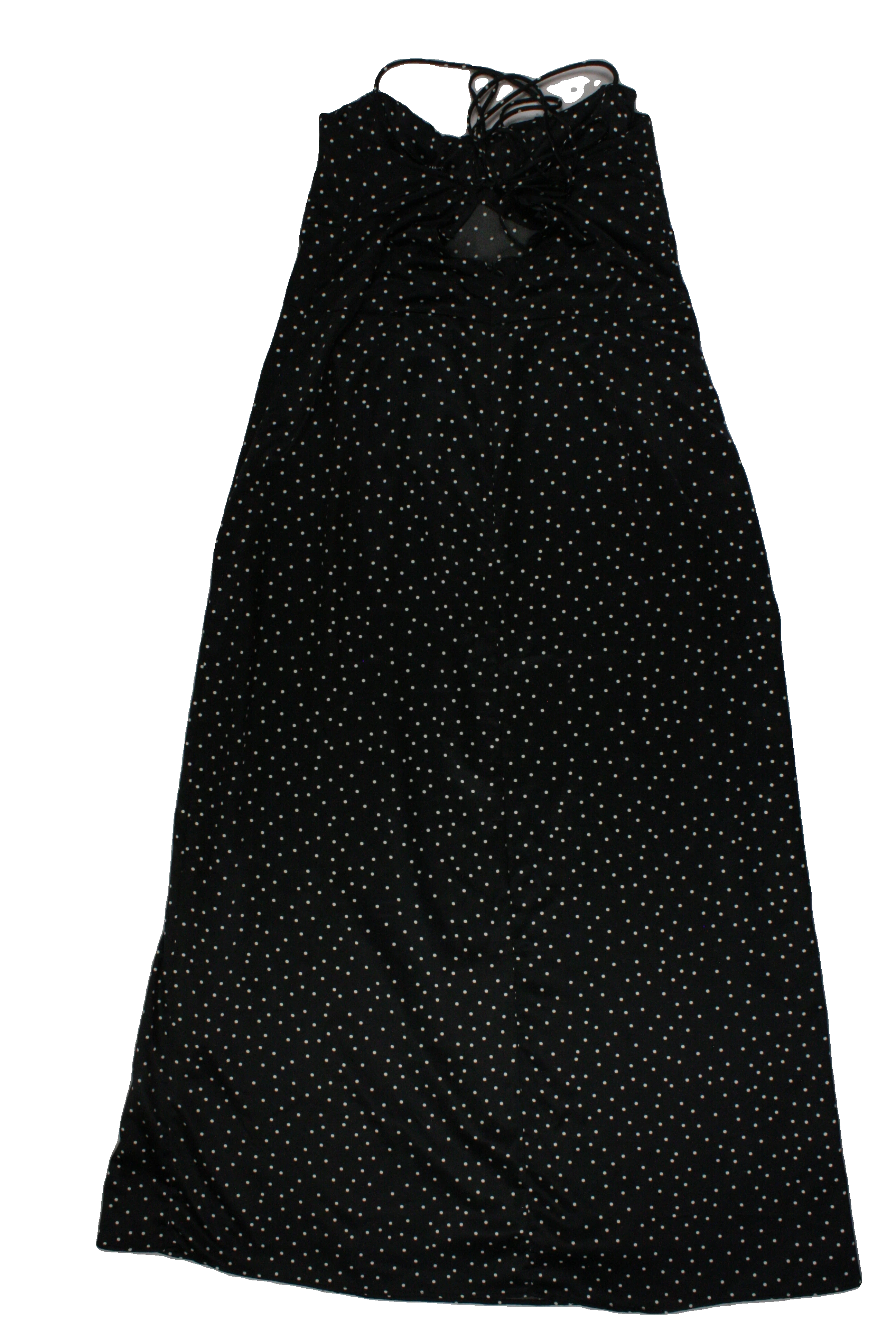 Zara Women's Black/White Sleeveless Dress with Satin, Maxi, Polka Dot, Front Slit – Size M