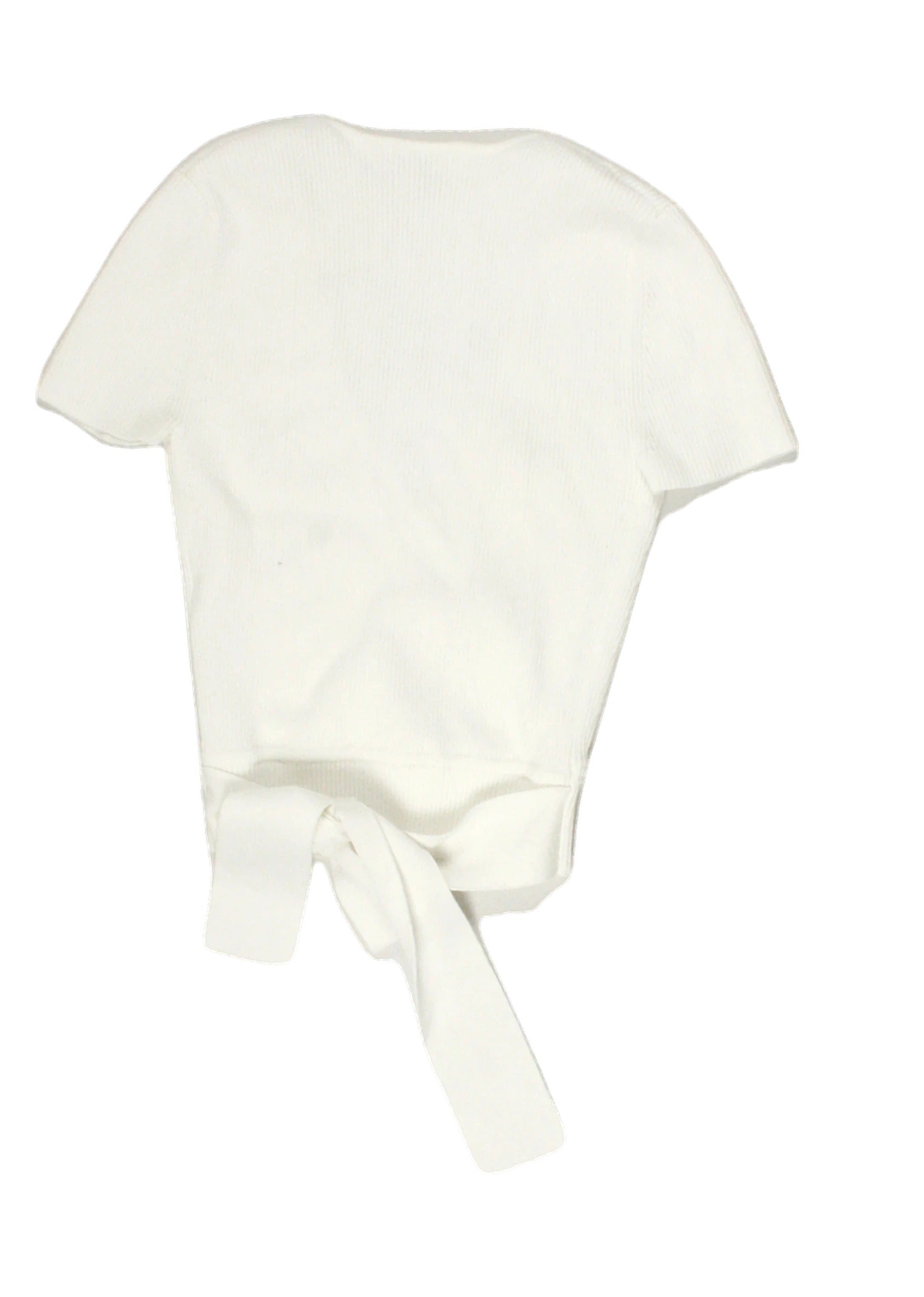 Wilfred Women's White Wrap Front Short Sleeve V-Neck Top with Rib Knit, Waist Tie, Stretch – Size 2XS