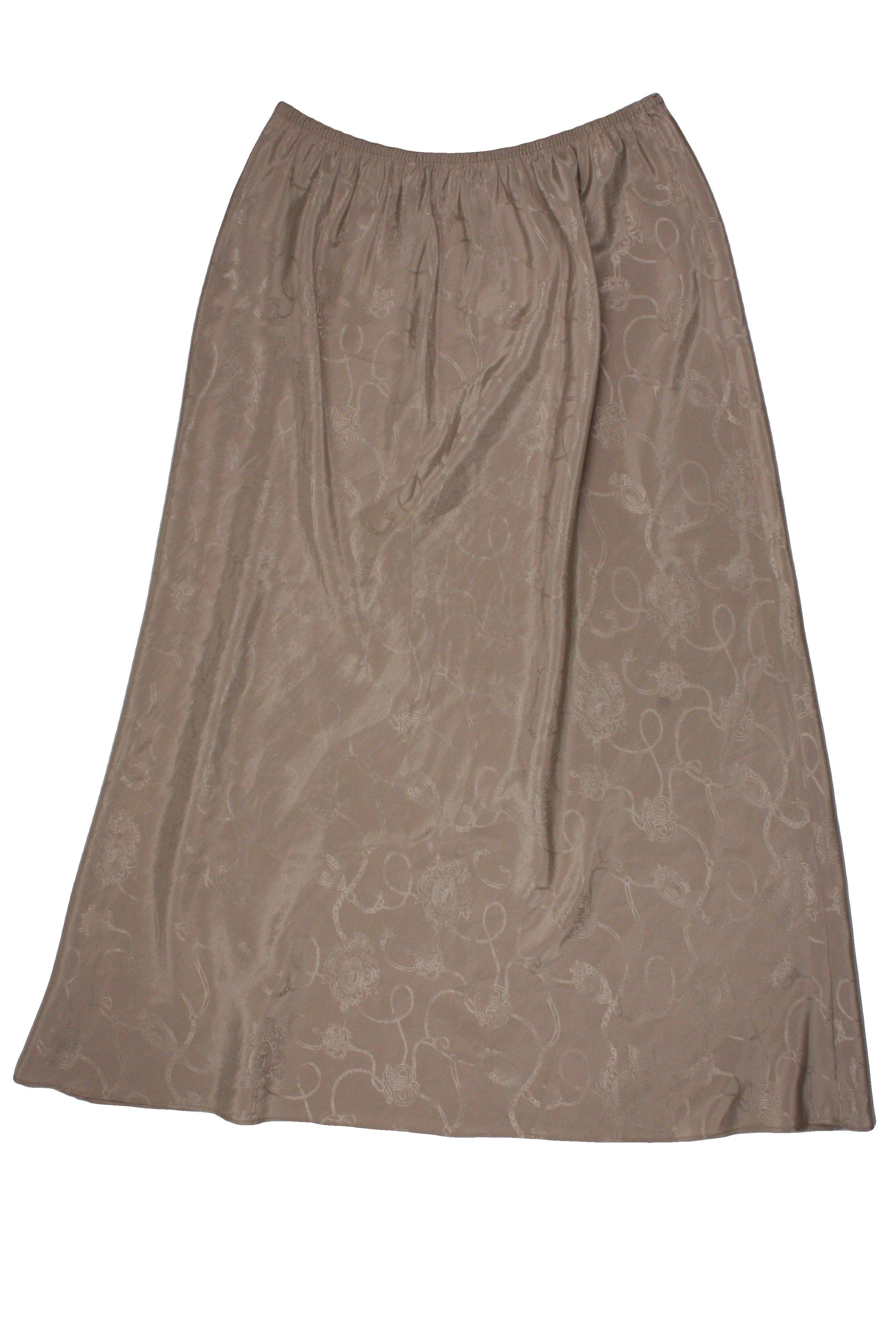 No Brand Women's Taupe Skirt with Elastic Waist, Maxi, Abstract Pattern – Size W25