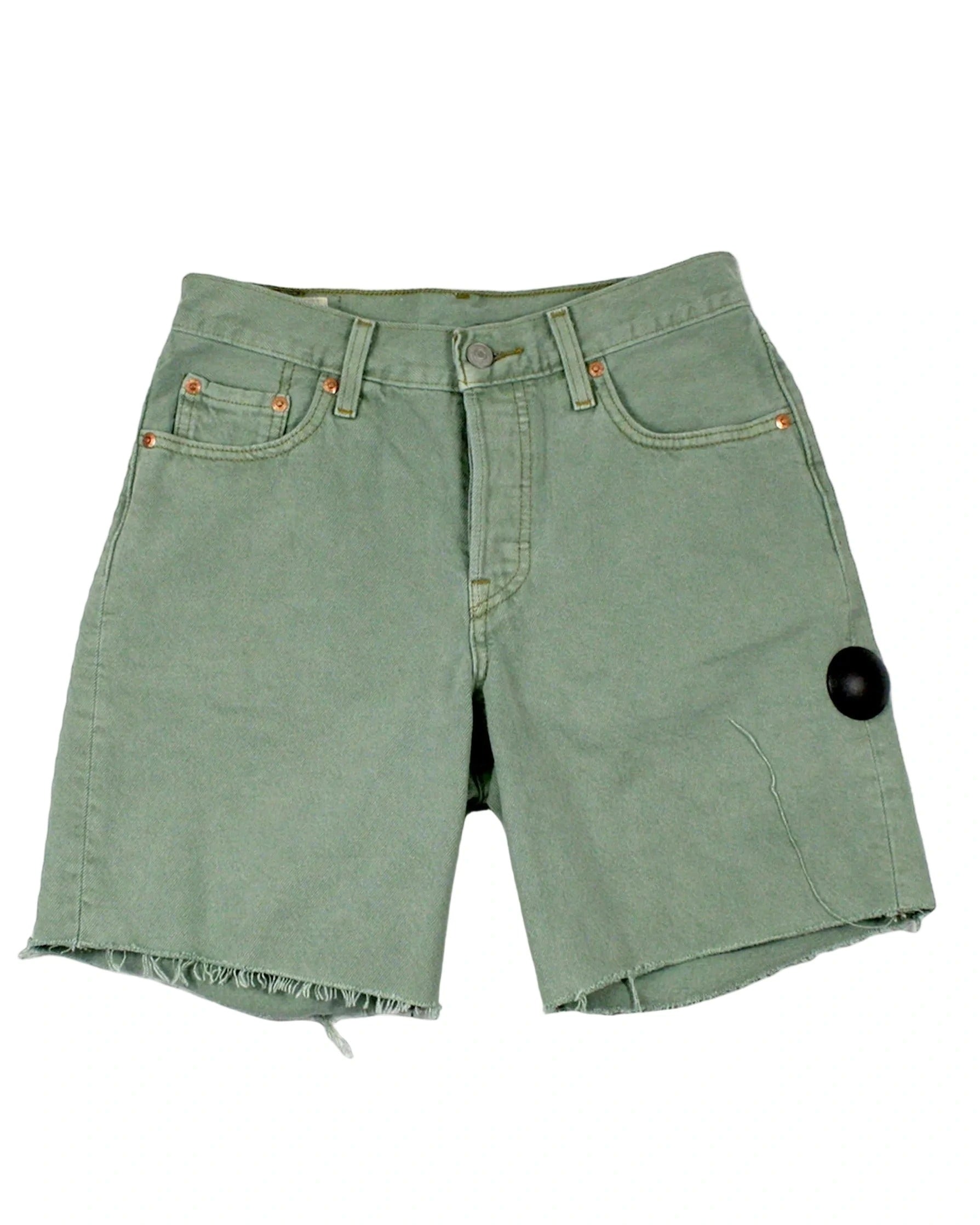 Levi Strauss Women's Light Green Shorts with Raw Hem, Five Pockets, Hidden Button Fly – Size W24 | As-Is
