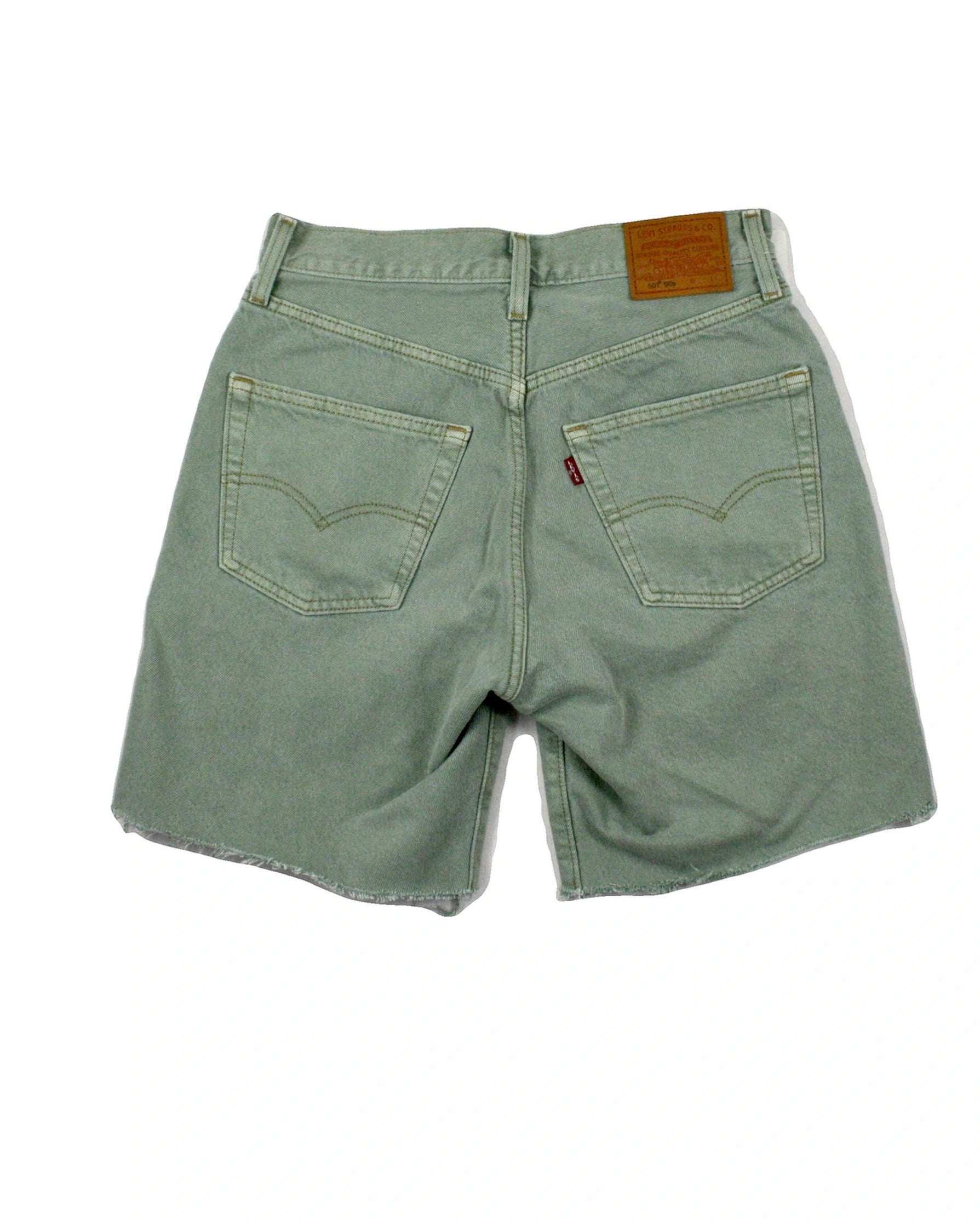 Levi Strauss Women's Light Green Shorts with Raw Hem, Five Pockets, Hidden Button Fly – Size W24 | As-Is