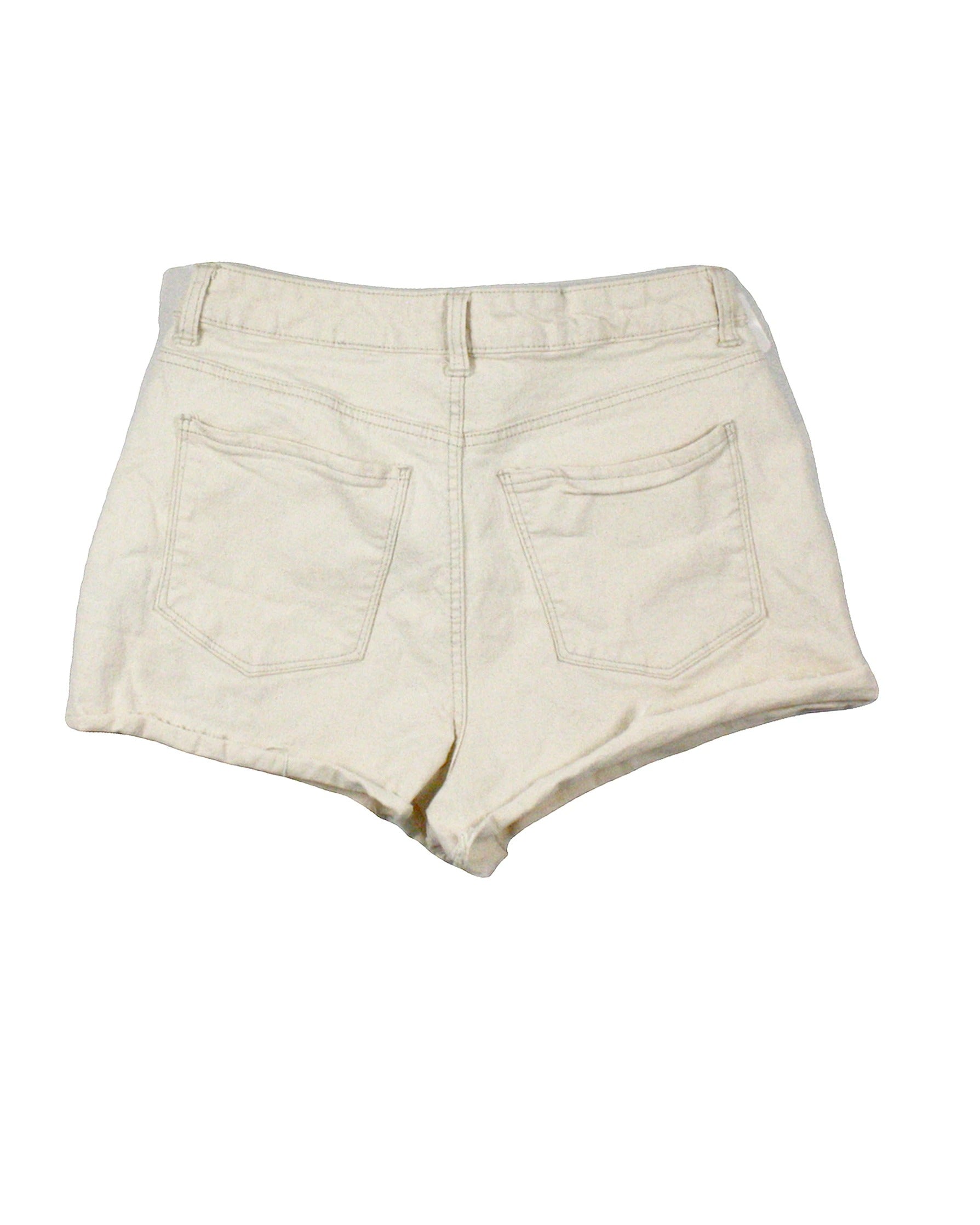 Ban.jara Women's Cream/Green/Maroon/Yellow Shorts with Denim, Five Pockets, Raw Hem – Size W29