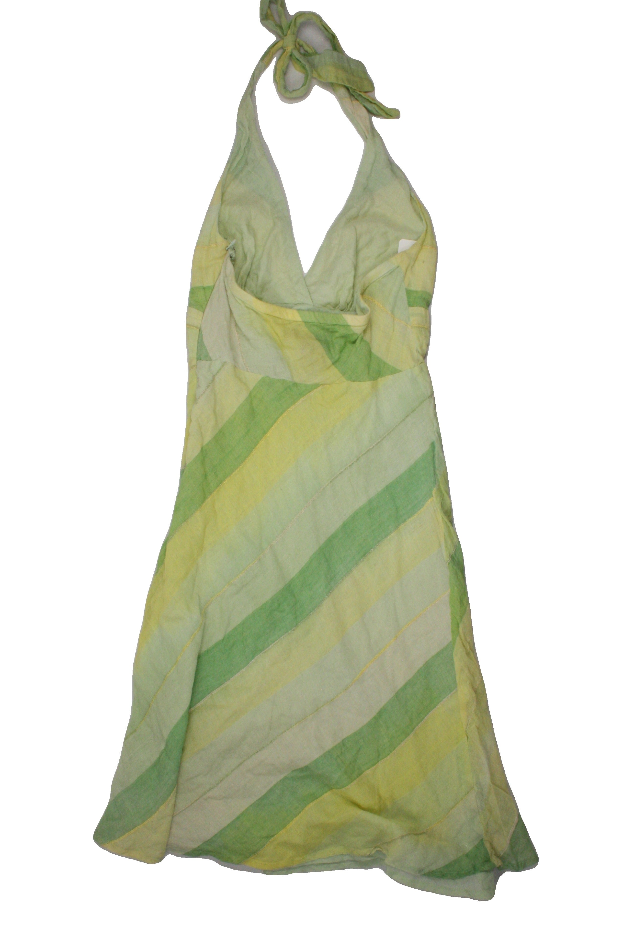 Dynamite Women's Light Yellow/Green/Cream Sleeveless Halter Dress with Cotton, Mini, Triangle Bust – Size 3