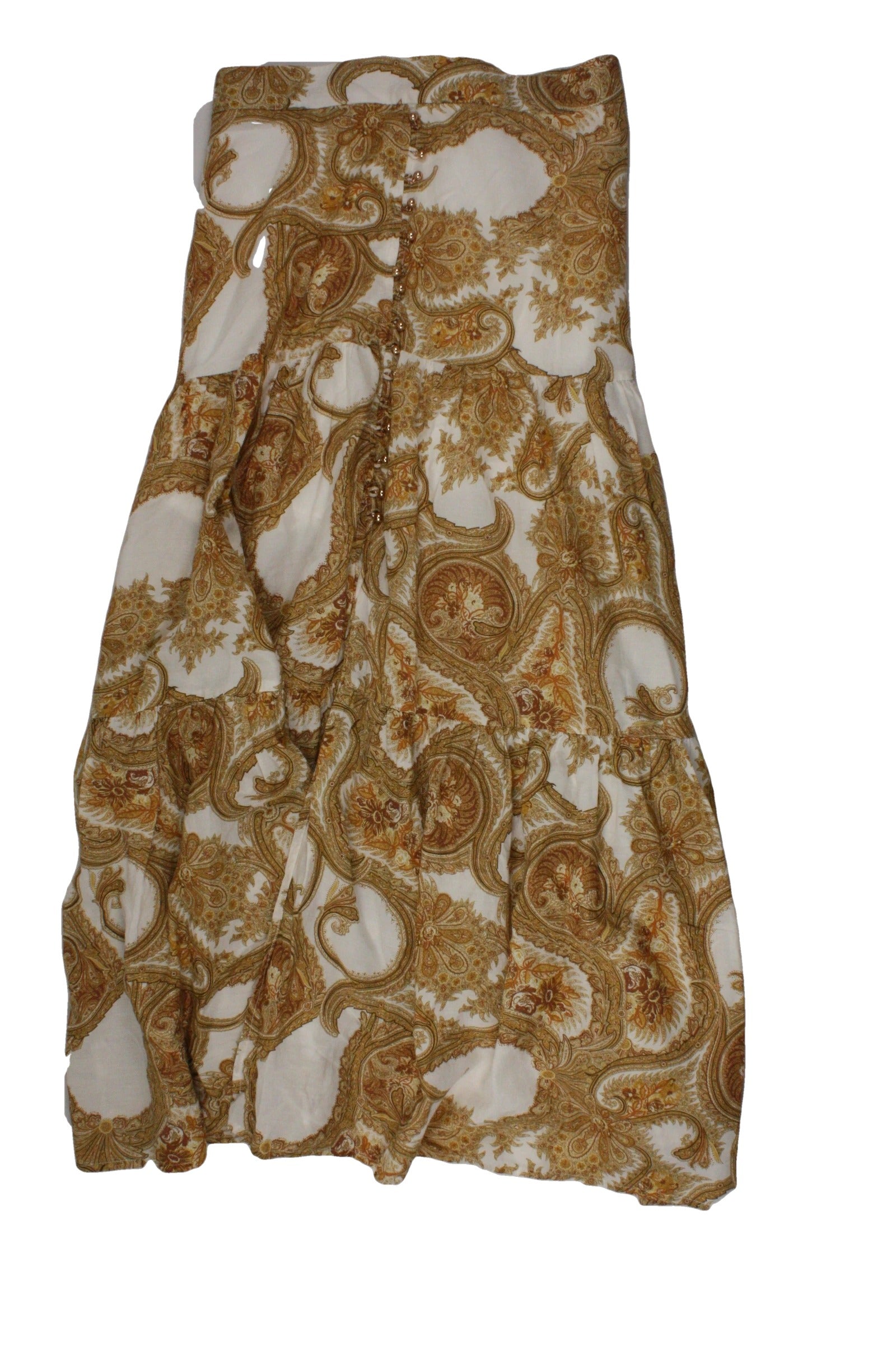 Ever New Women's White/Mustard/Brown Skirt with Buttons, Gold Buttons, Maxi, Paisley Pattern – Size W28