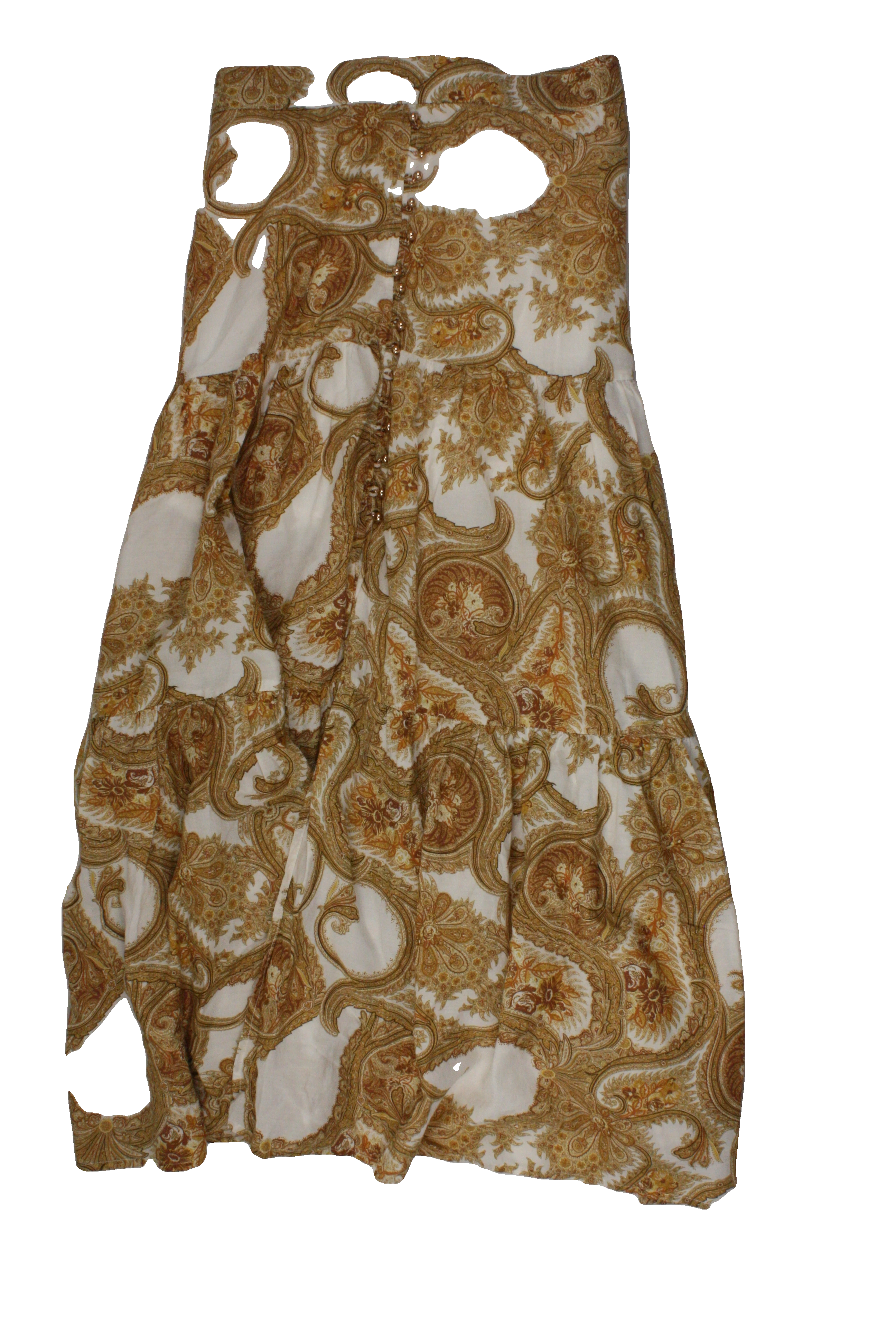 Ever New Women's White/Mustard/Brown Skirt with Buttons, Gold Buttons, Maxi, Paisley Pattern – Size W28