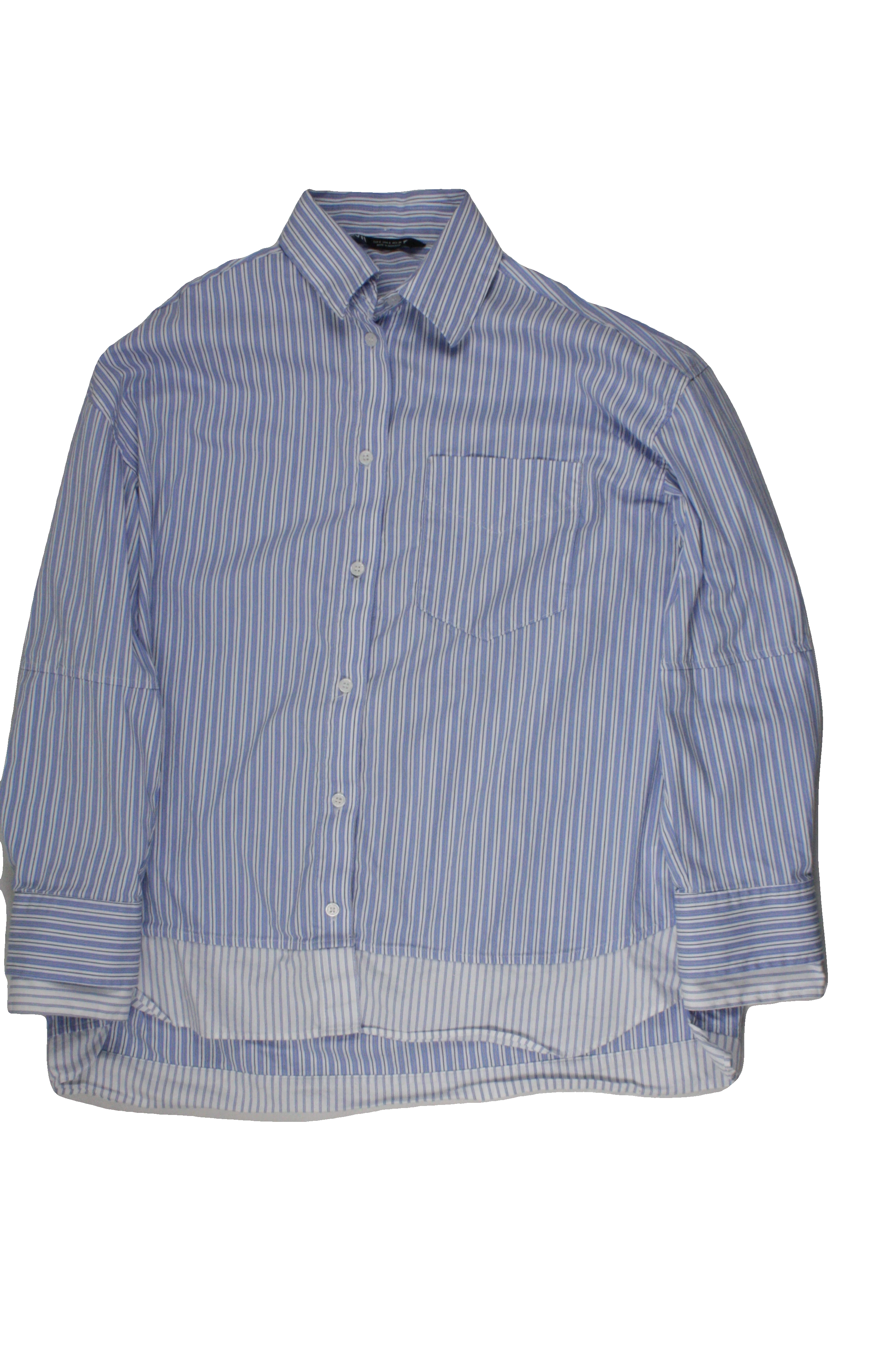 Zara Women's White/Blue Long Sleeve Shirt with 1 Pocket, Faux Double Layer, Double Layer – Size S