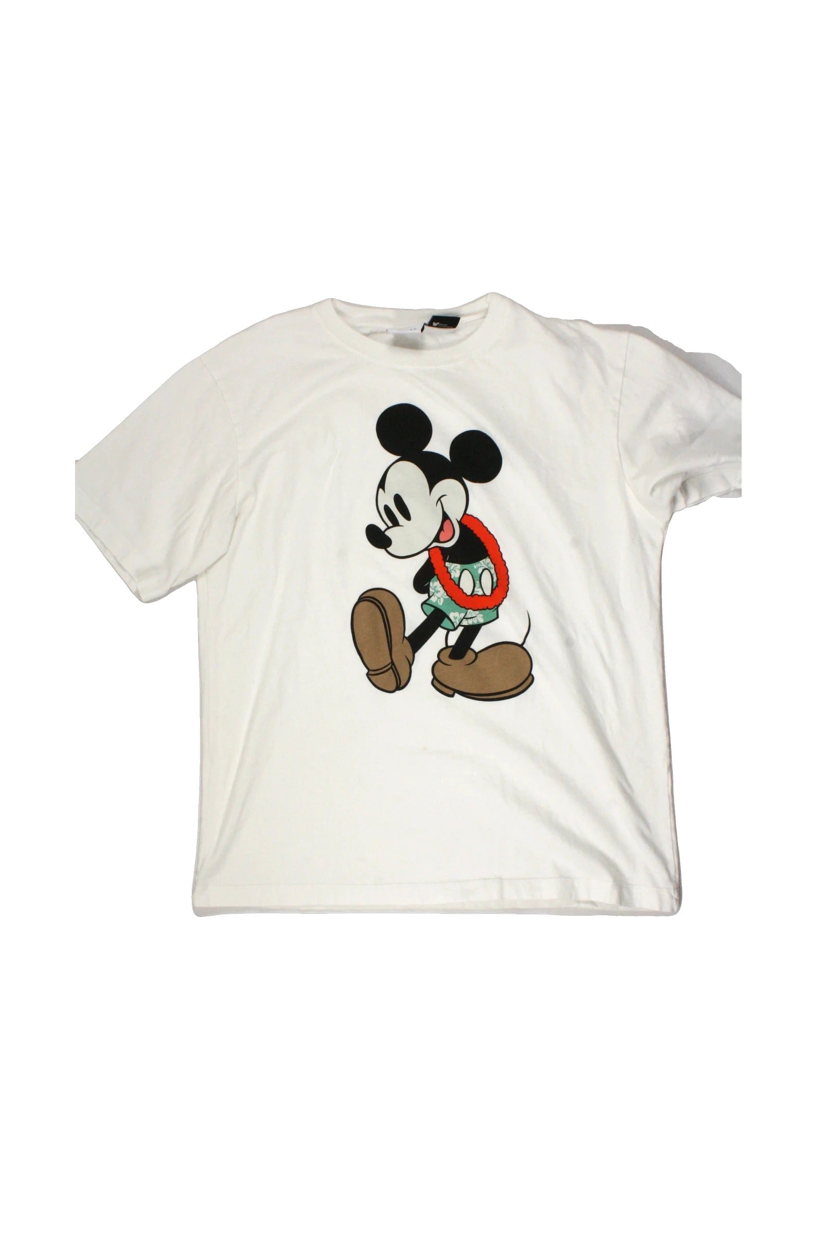 Zara Women's Short Sleeve Round Neck Tee with Mickey Mouse Lei Graphic – Size M