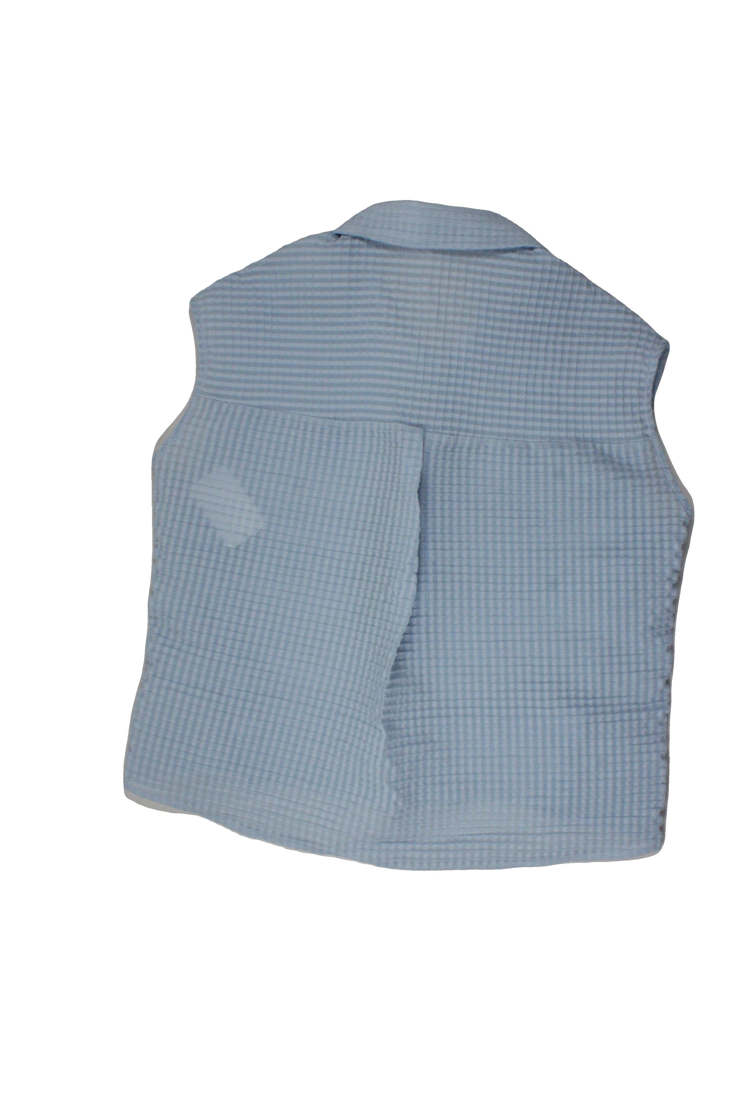 No Brand Women's Light Blue Boxy Sleeveless Shirt with Side Buttons, Buttons, Pleats, Pleated Texture
