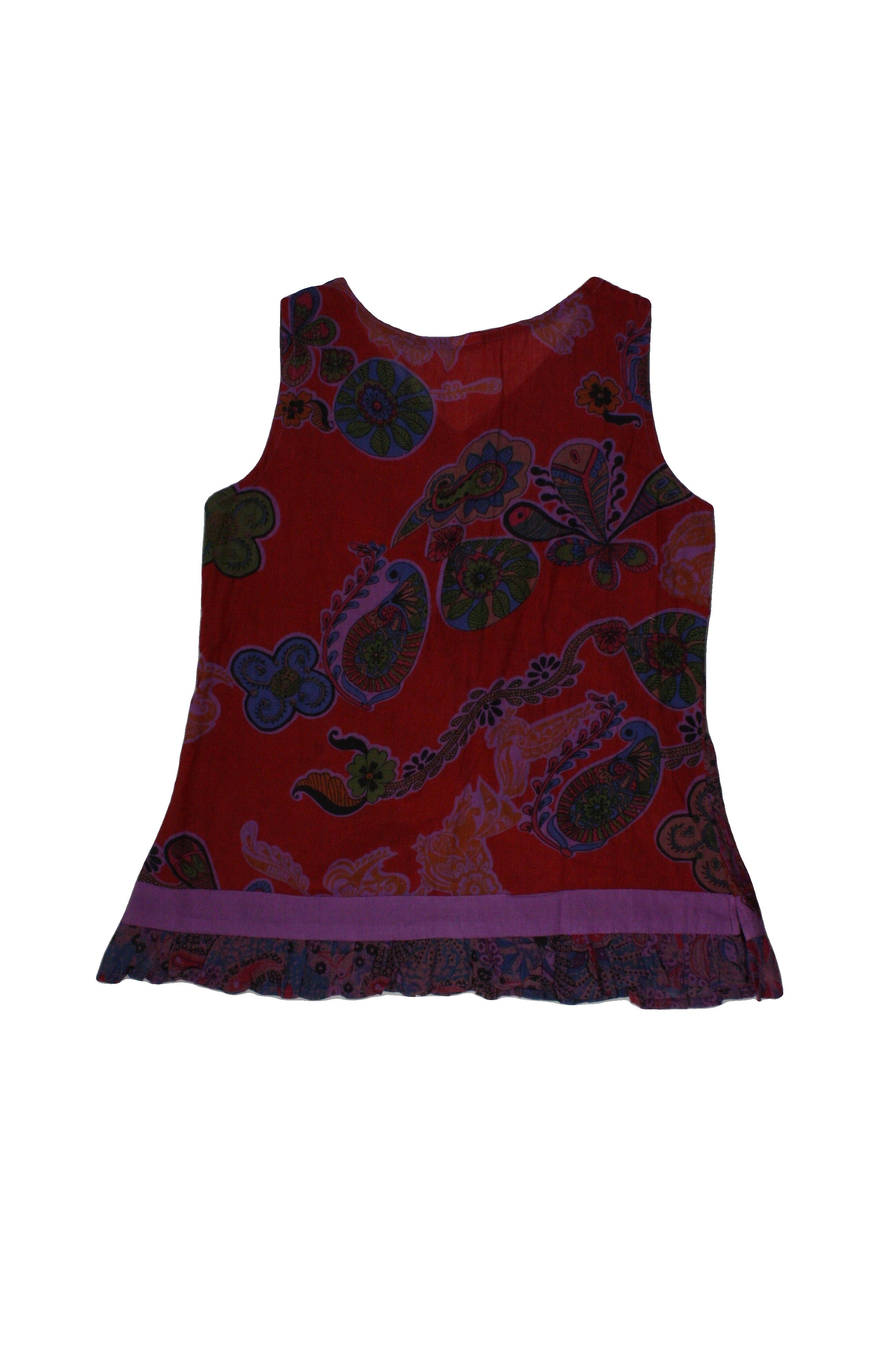 No Brand Women's Purple/Red/Pink Sleeveless V-Neck Top with Cotton, Patchwork, Floral Pattern, Floral Embroidery
