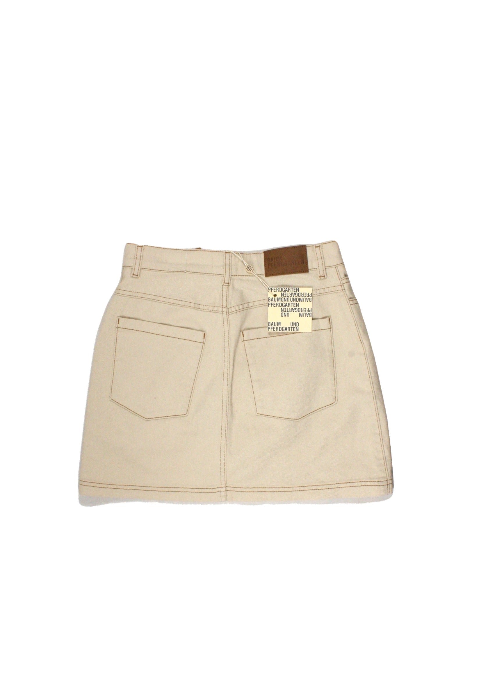 Baum Und Pferdgarten Designer Women's Taupe Skirt with Denim, 5 Pockets, Asymmetric Waist, Mini