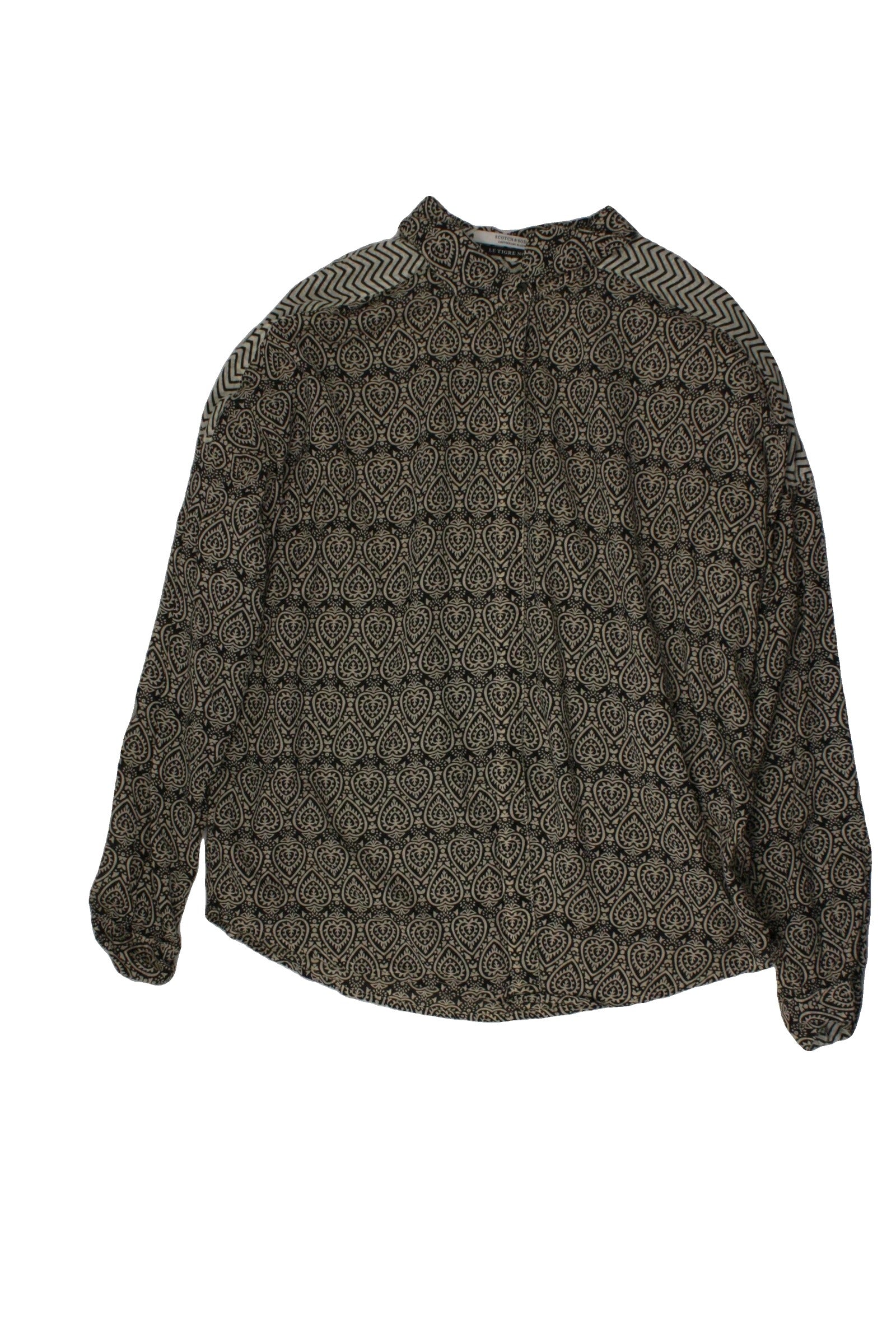 Scotch & Soda Women's Black/Beige Long Sleeve Shirt with Paisley Pattern