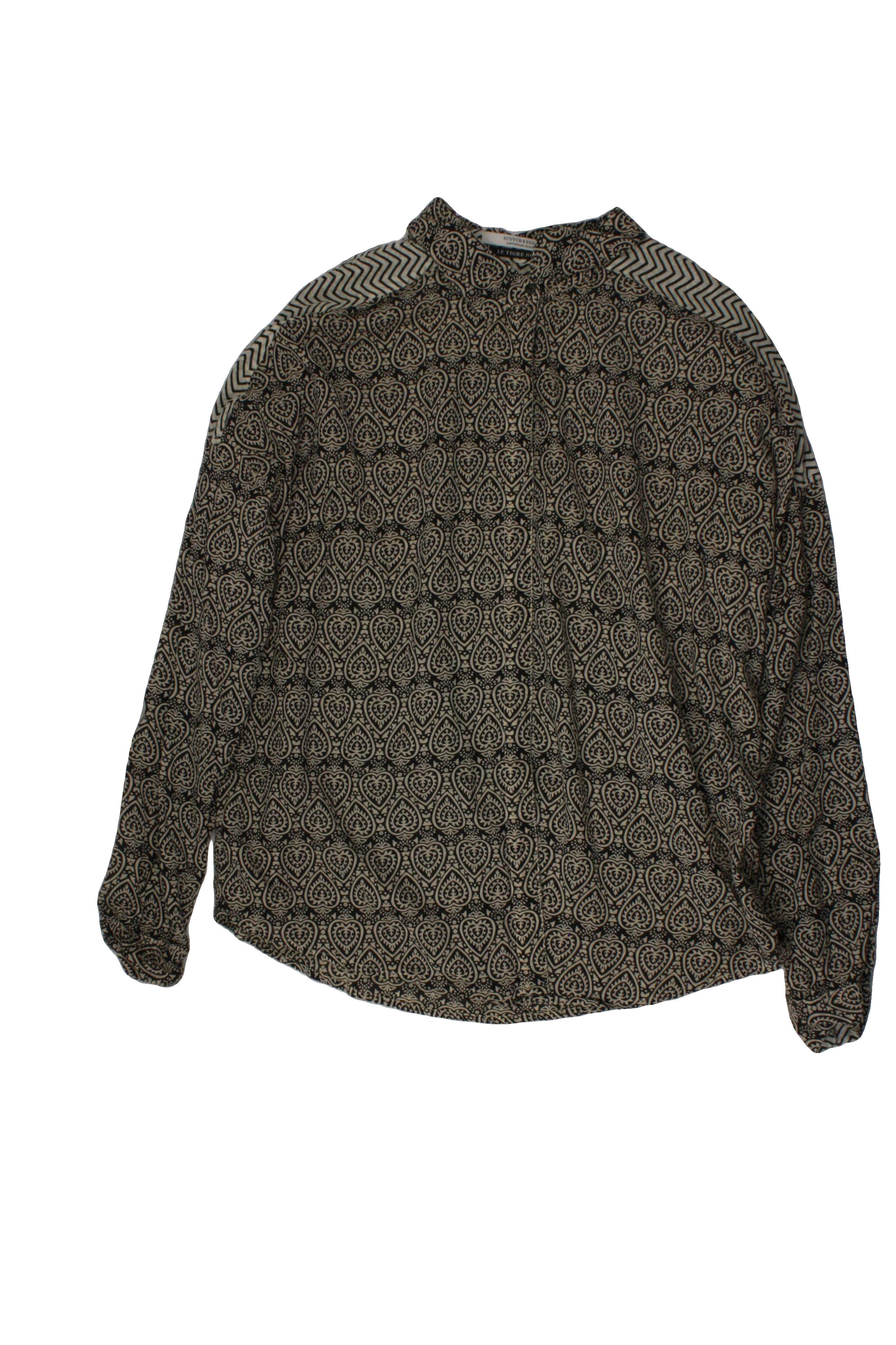 Scotch & Soda Women's Black/Beige Long Sleeve Shirt with Paisley Pattern