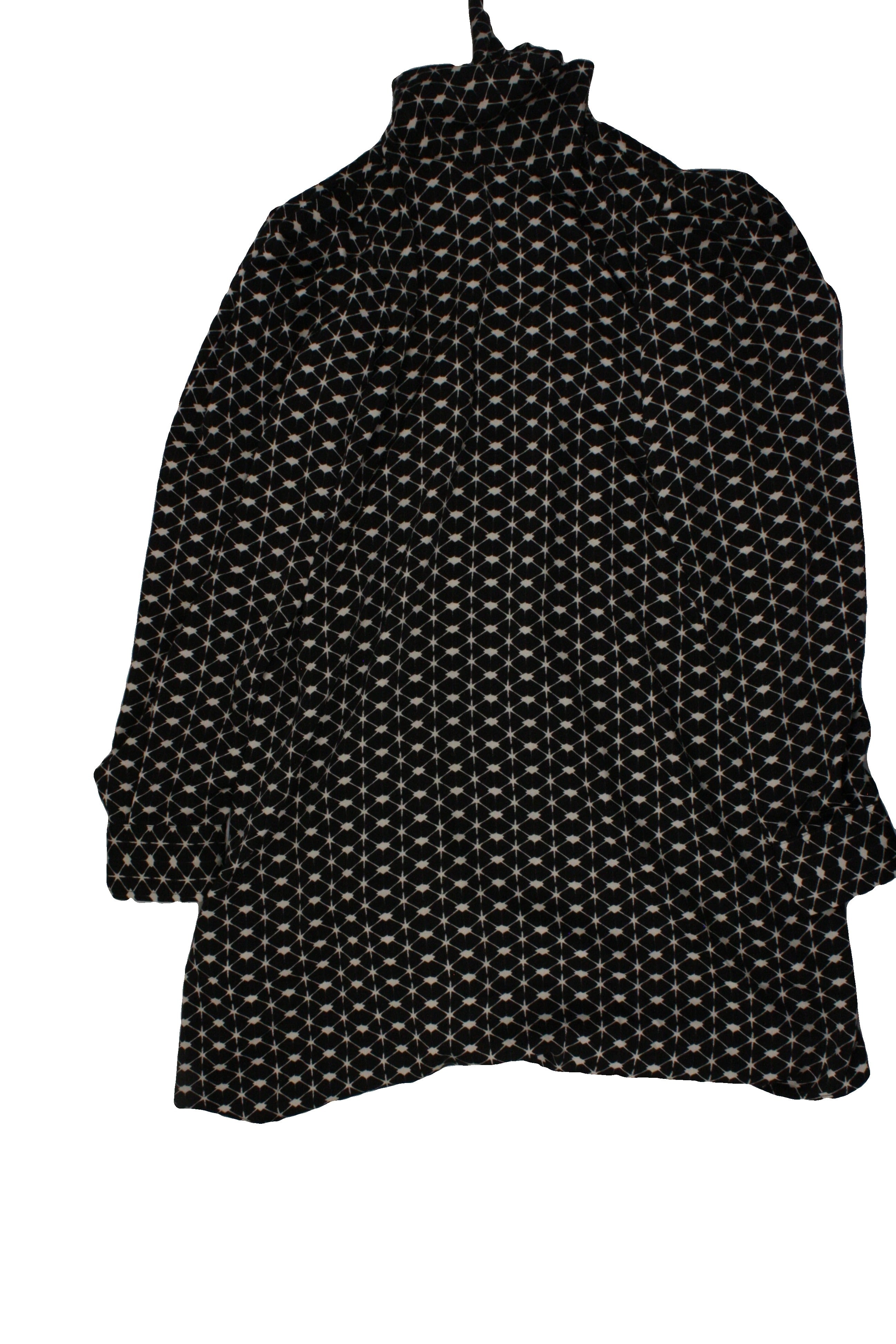 No Brand Women's Black/Cream Long Sleeve High Neck Dress with Mini, Geometric Pattern