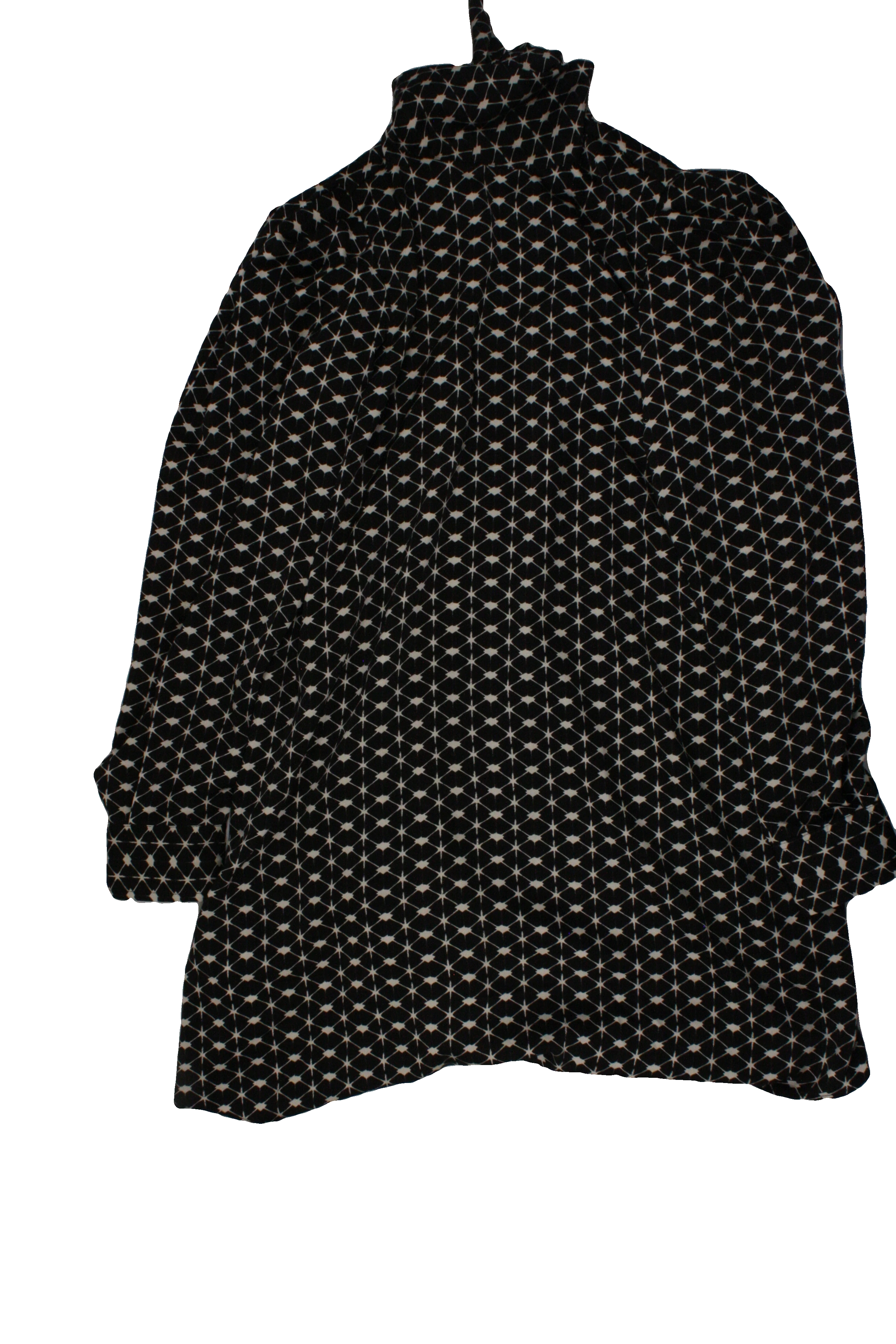 No Brand Women's Black/Cream Long Sleeve High Neck Dress with Mini, Geometric Pattern