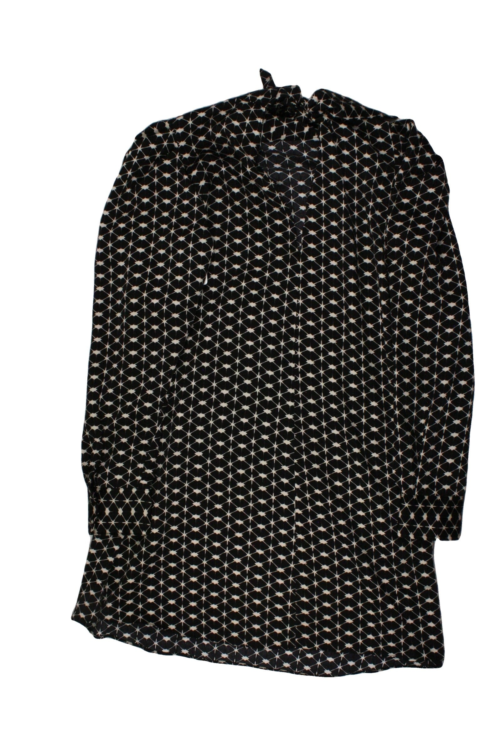 No Brand Women's Black/Cream Long Sleeve High Neck Dress with Mini, Geometric Pattern