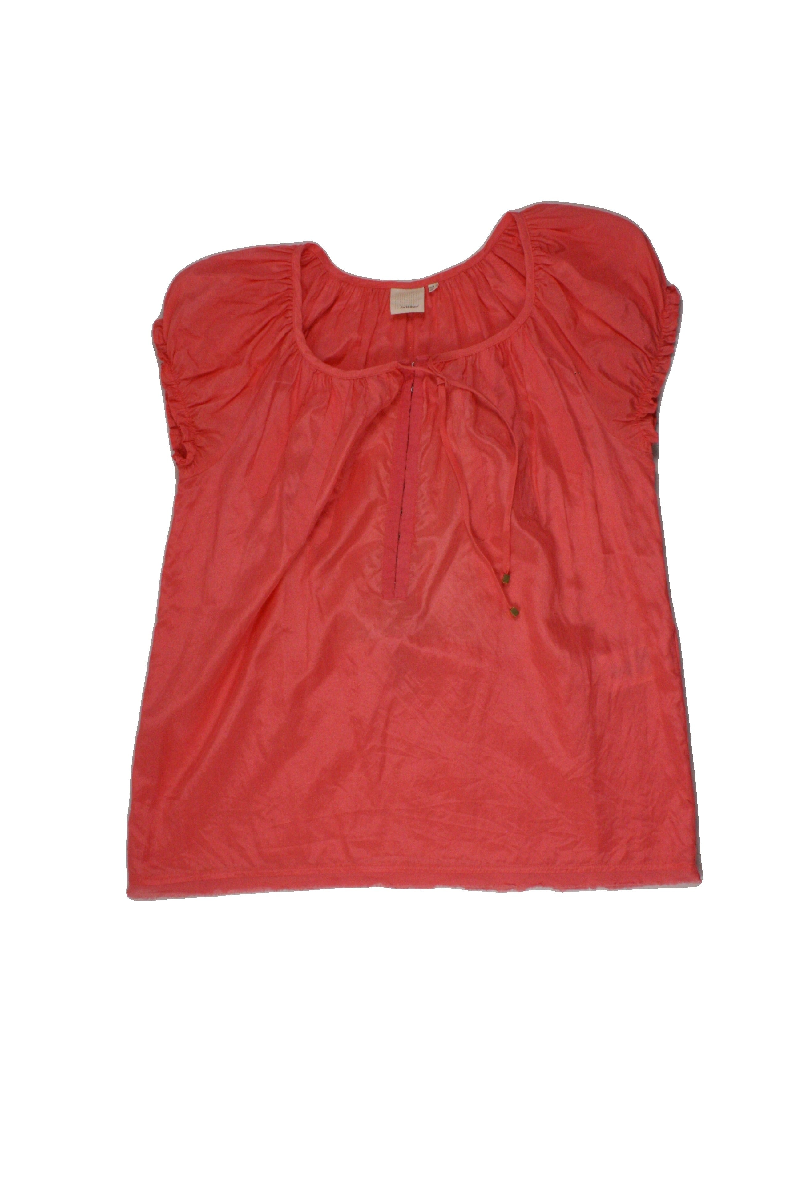InWear Women's Pink Puff Sleeve Short Sleeve Top with Front Tie, Half Clasp Front – Size 6