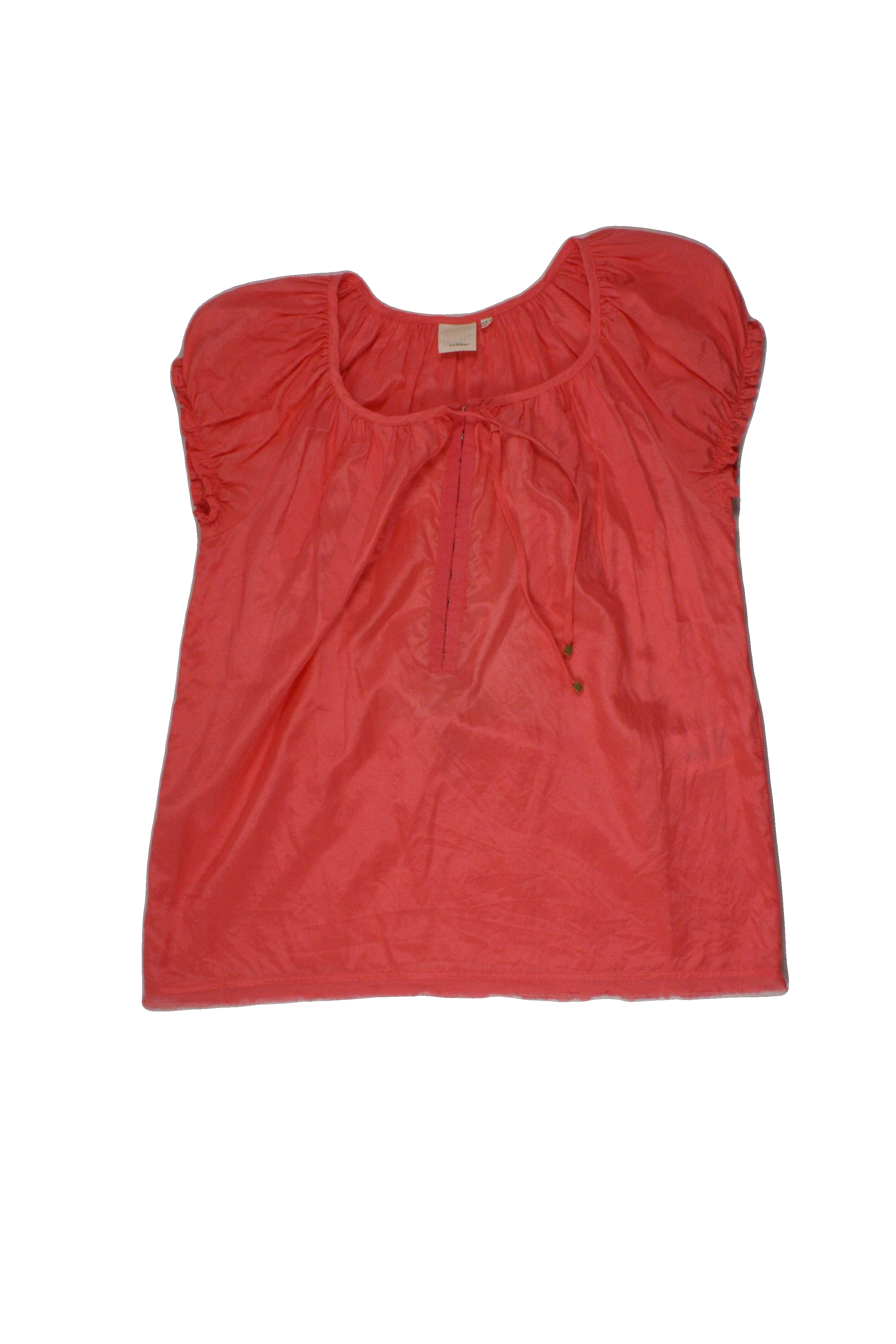 InWear Women's Pink Puff Sleeve Short Sleeve Top with Front Tie, Half Clasp Front – Size 6