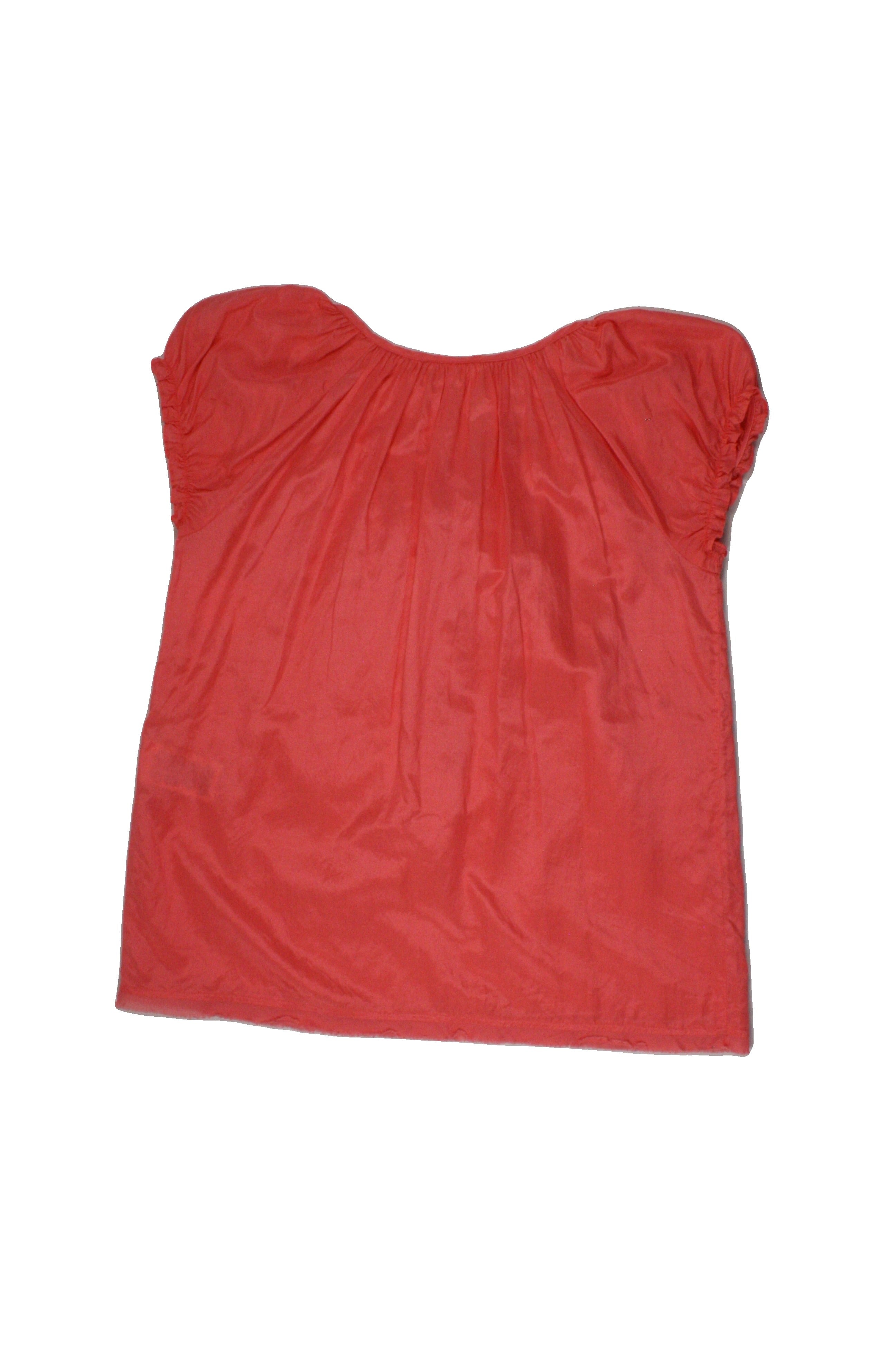 InWear Women's Pink Puff Sleeve Short Sleeve Top with Front Tie, Half Clasp Front – Size 6