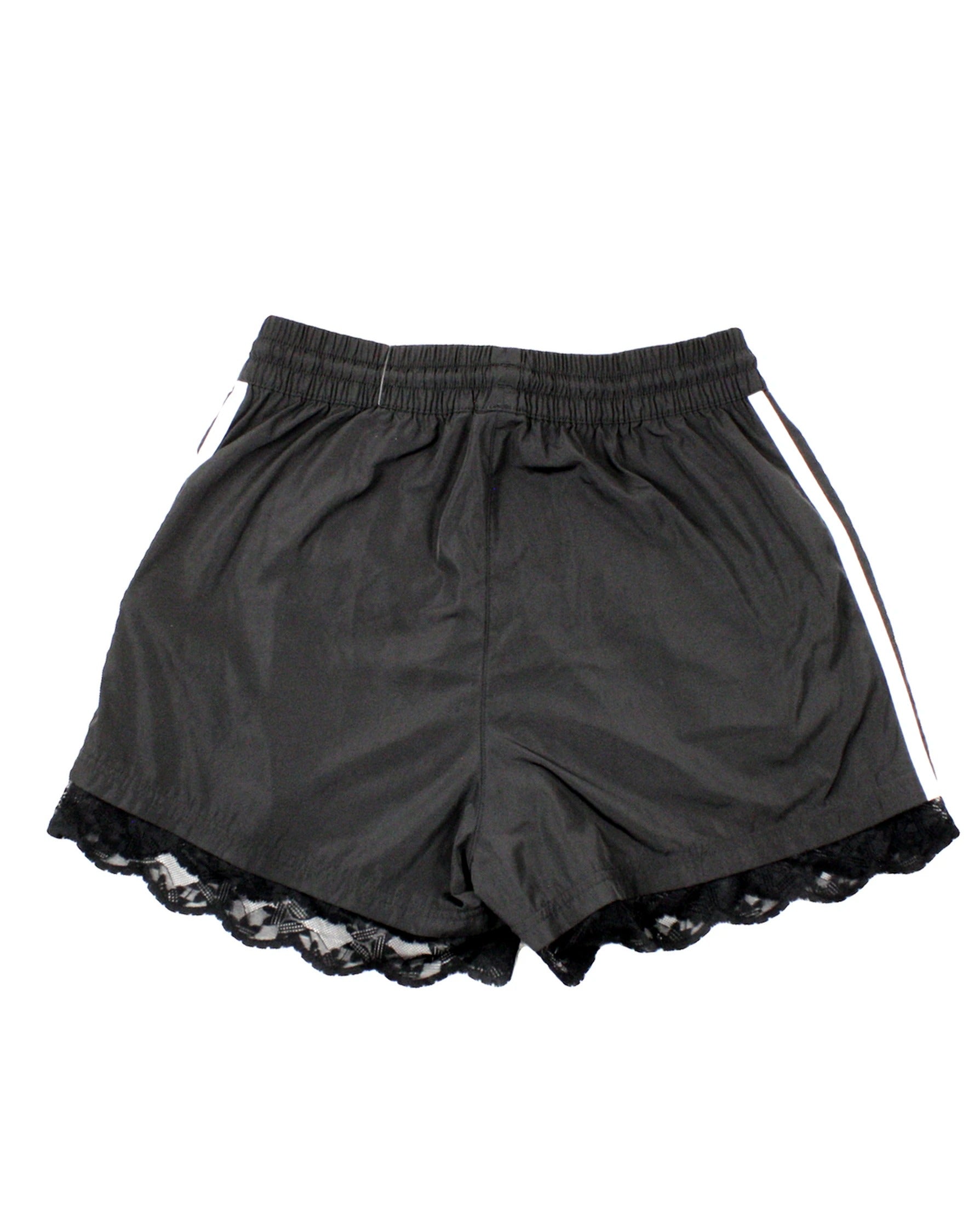 Adidas Women's Black/White Shorts with Side Stripes, Drawstring Waist, Lace Trim – Size W26