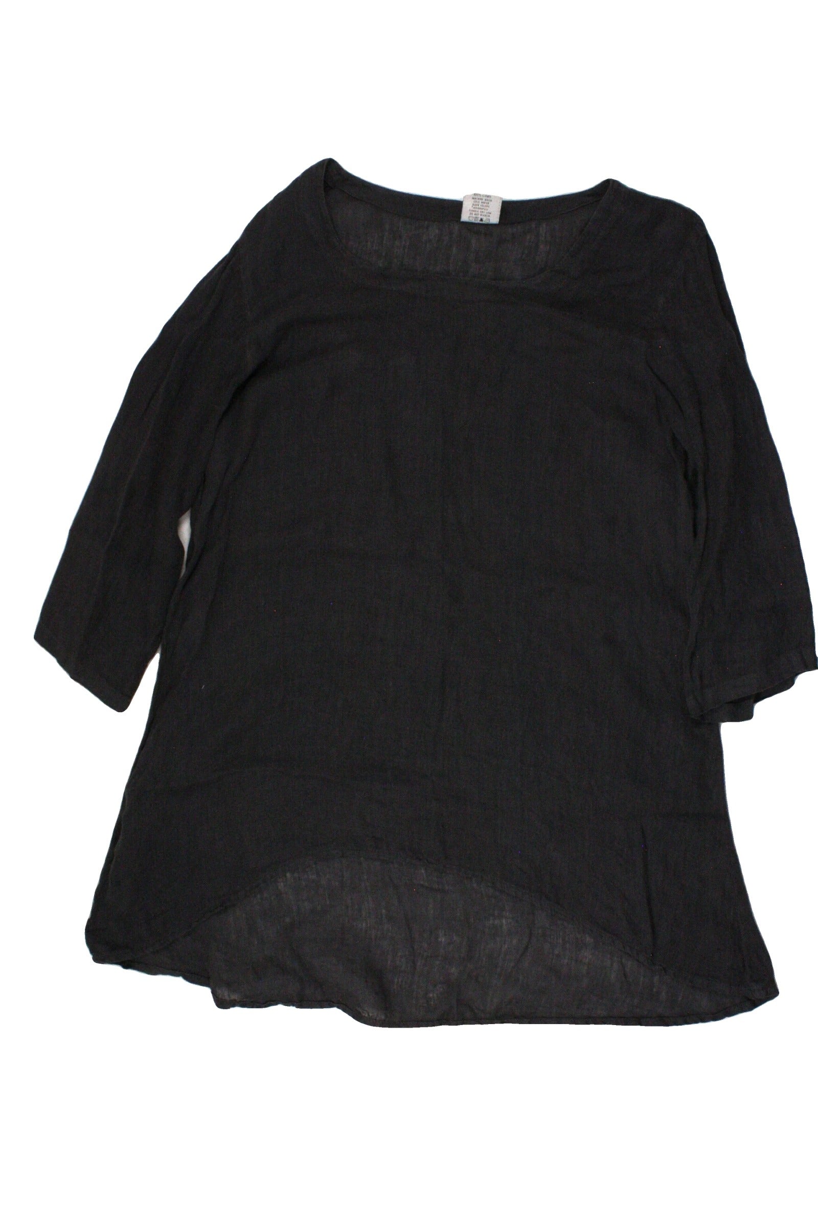 Color Me C Women's Dark Gray Long Sleeve Scoop Neck Tunic with Linen, High-Low Hem, Semi-Sheer, Sheer – Size S
