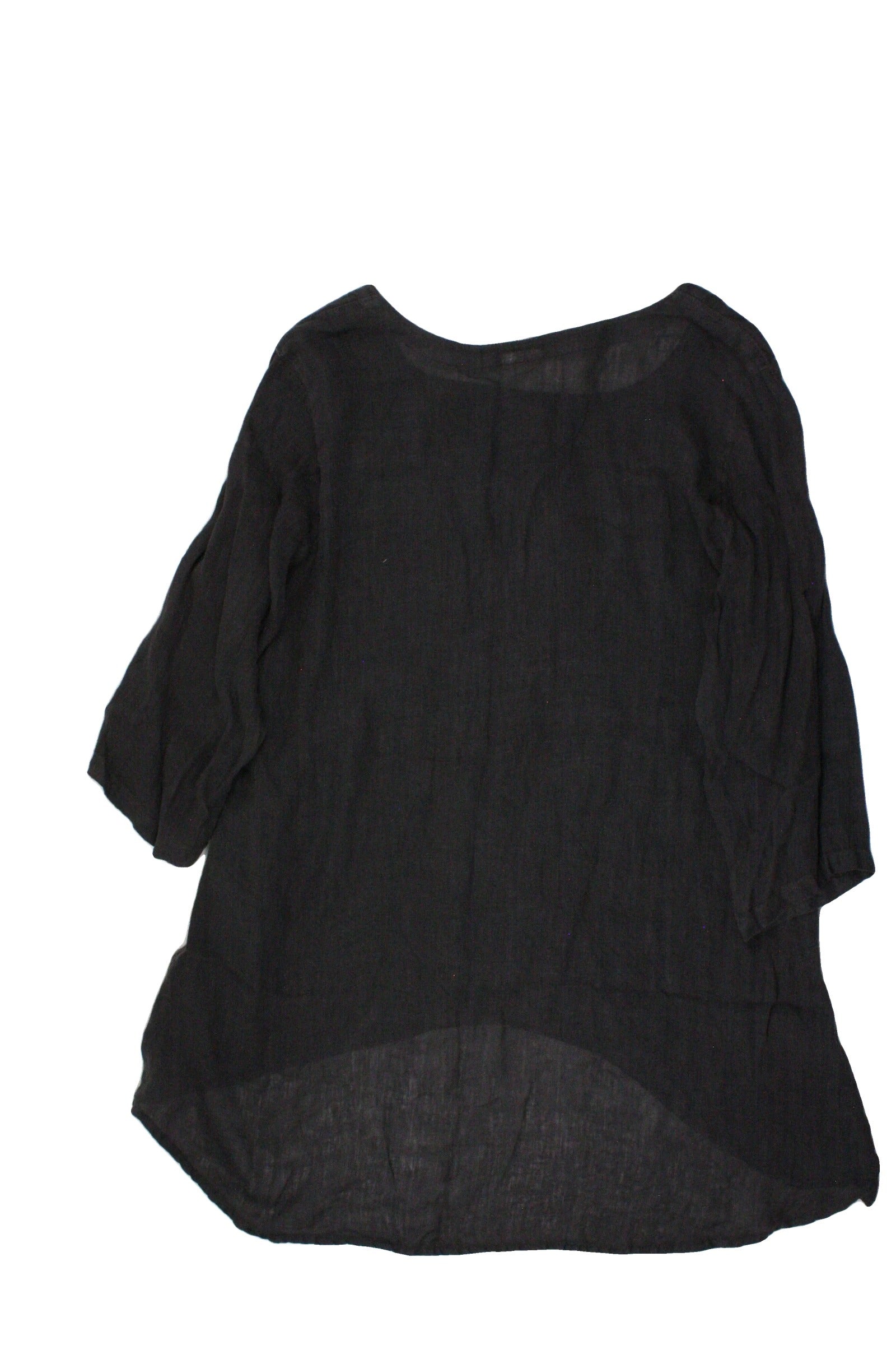 Color Me C Women's Dark Gray Long Sleeve Scoop Neck Tunic with Linen, High-Low Hem, Semi-Sheer, Sheer – Size S