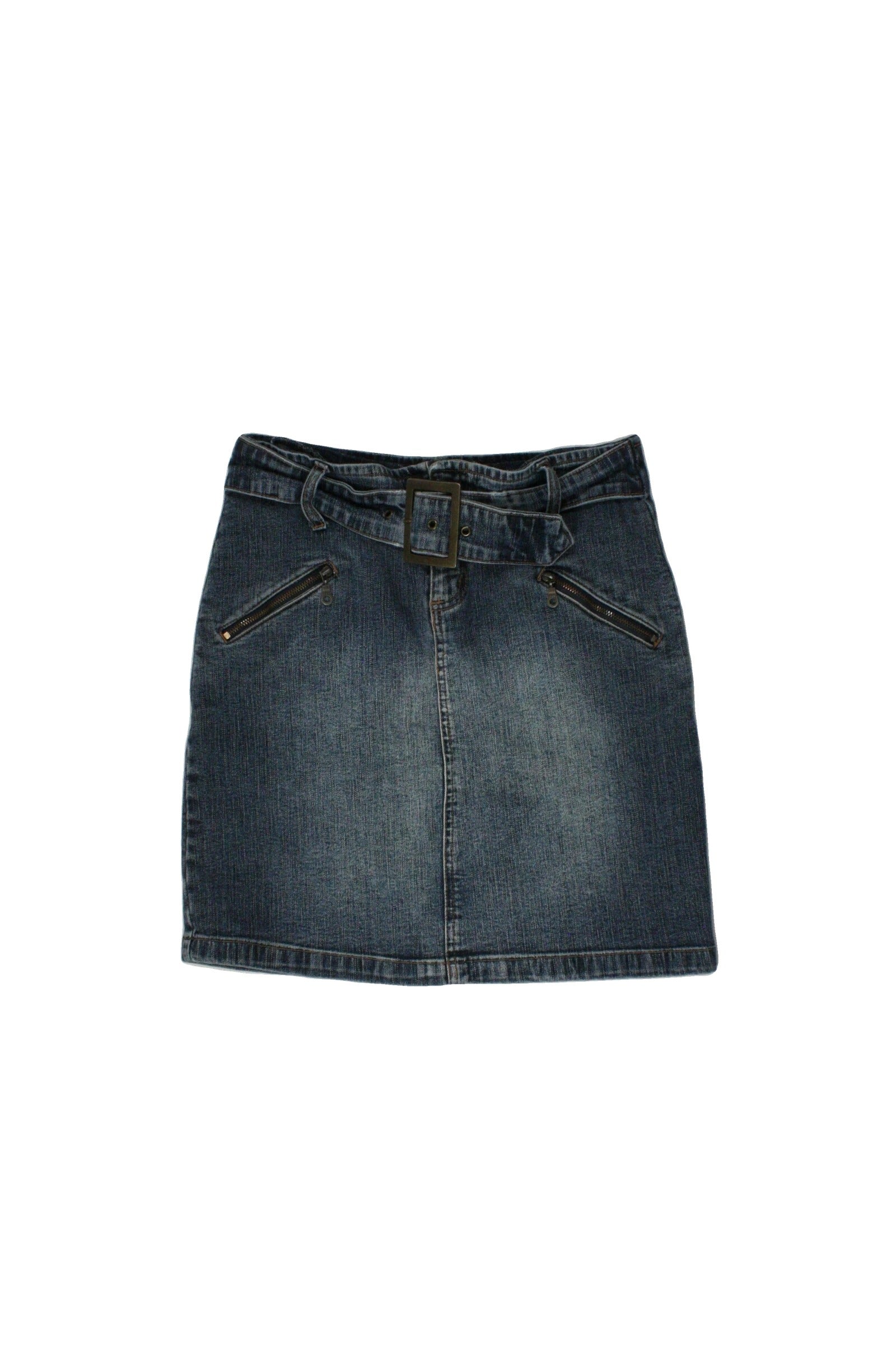 Dynamite Women's Blue/Medium Wash Skirt with Denim, Belted, Mini, Bronze Hardware – Size W26