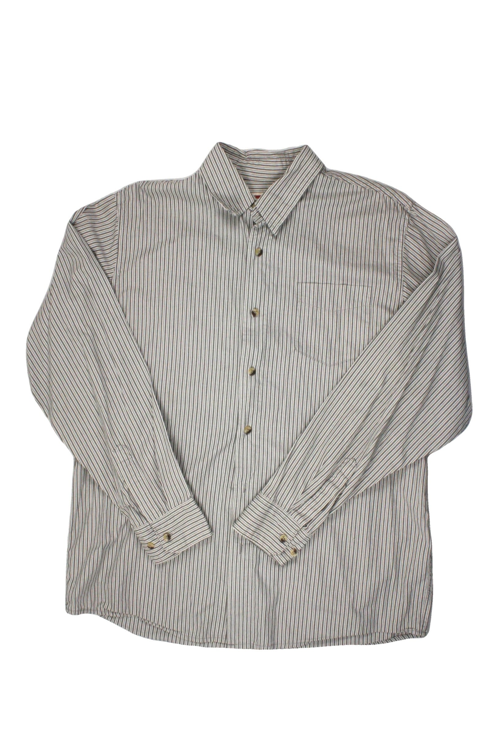 Wrangler Men's White/Gray Long Sleeve Shirt with 1 Pocket, Rounded Hem, Back Yoke – Size L