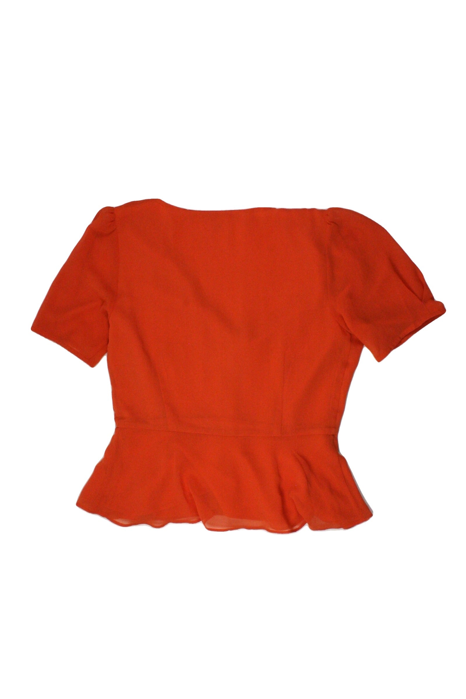 Wilfred Women's Orange Short Sleeve V-Neck Top with Buttons, Shell Buttons, Pleats, Front Pleats – Size S